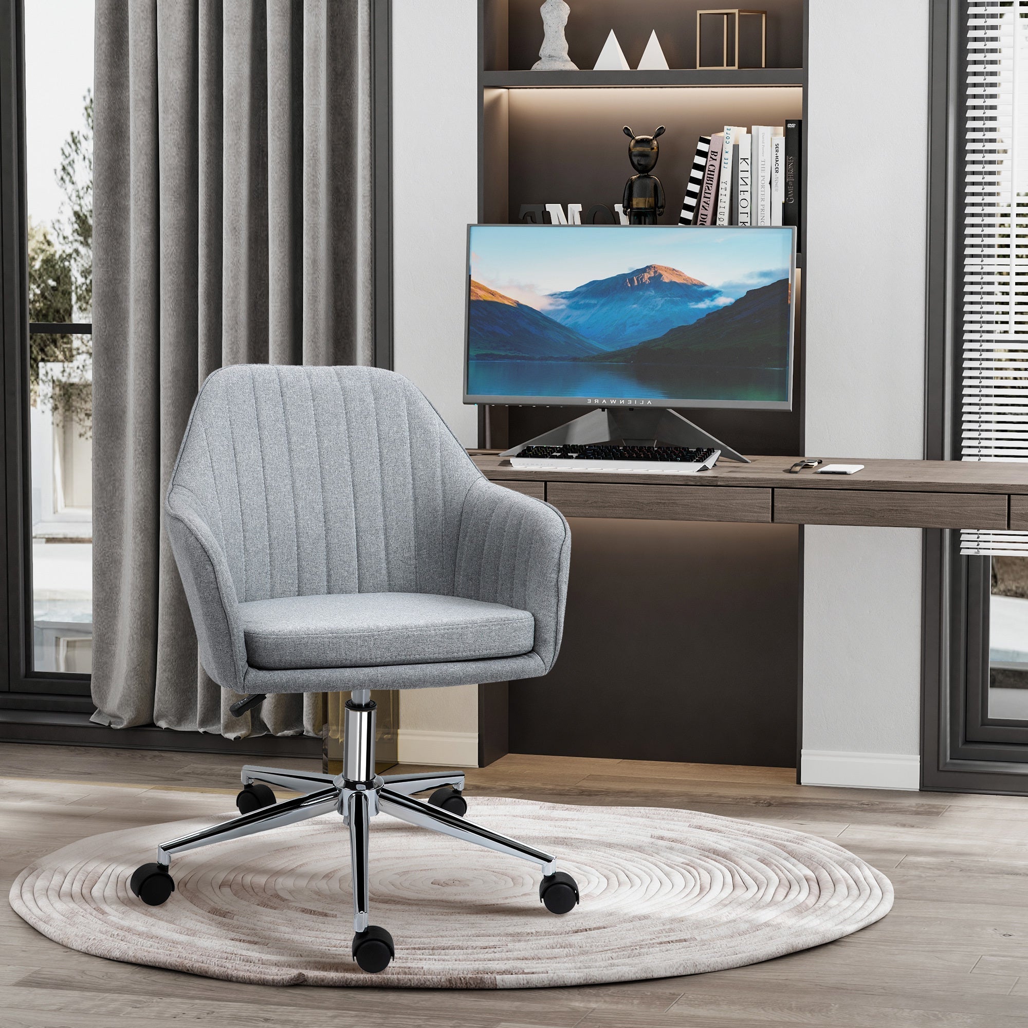 Swivel Desk Chair with Tub Shape Design & Lined Pattern Back