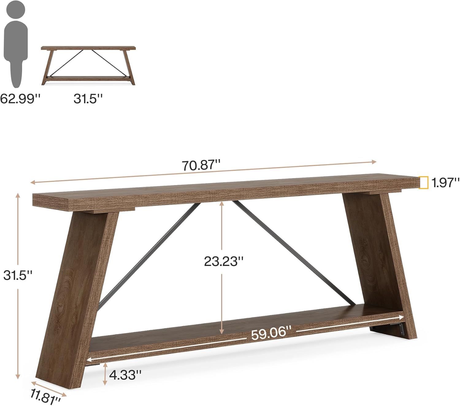 Willowford Industrial Console Table with 2-Tier Storage Shelves