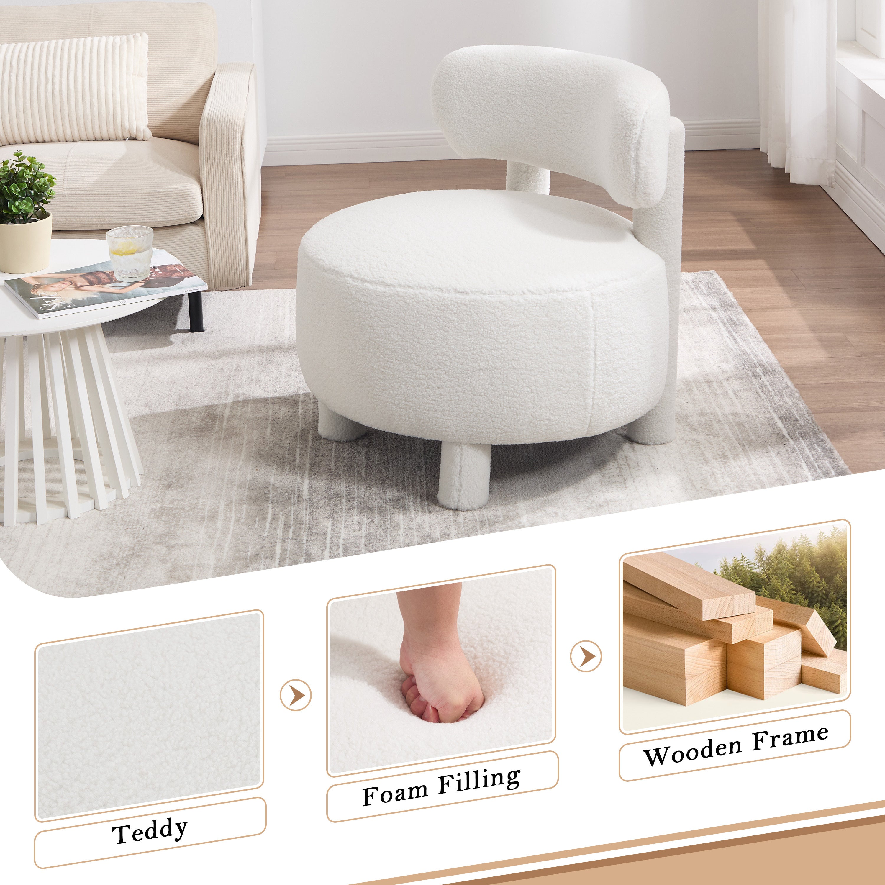Armless Accent Chair with Curved Backrest and Solid Wooden Legs