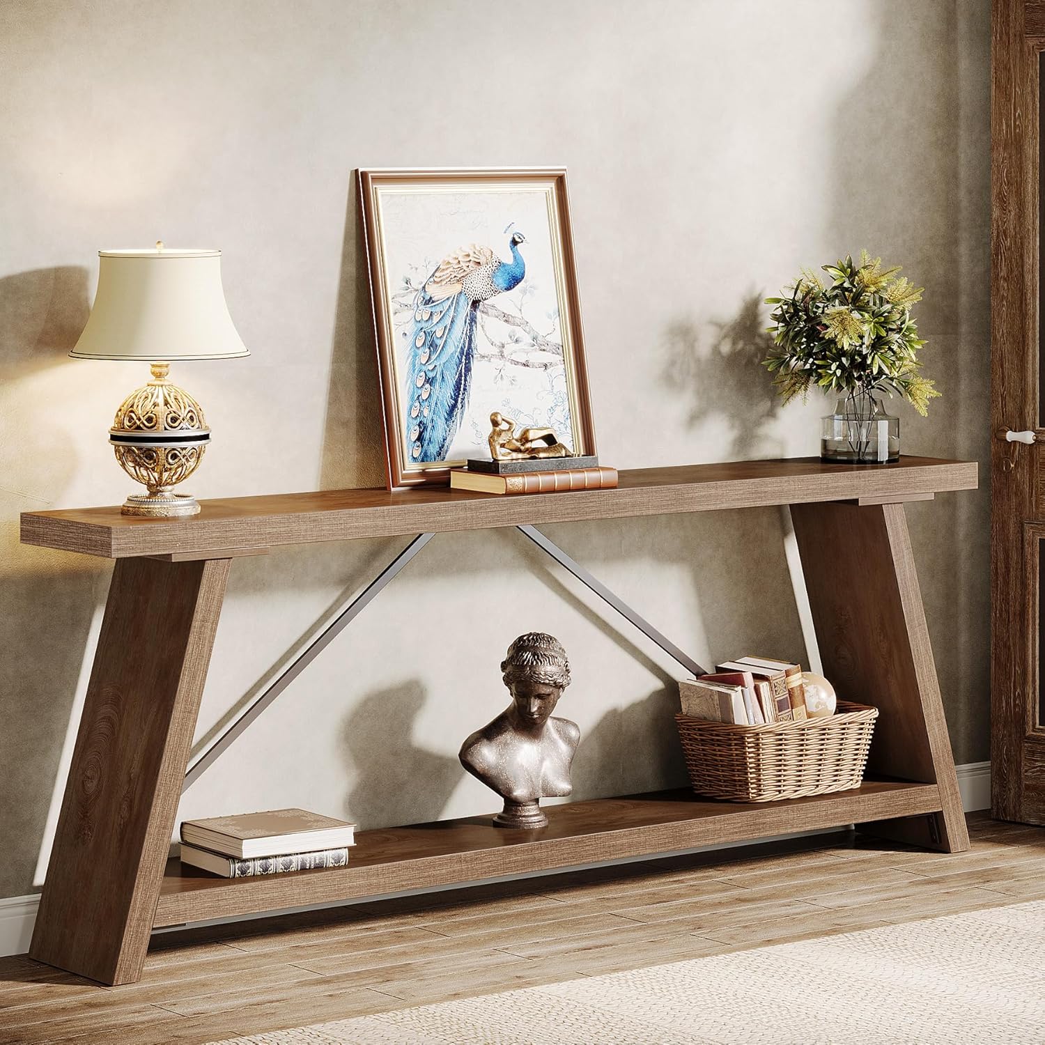 Willowford Industrial Console Table with 2-Tier Storage Shelves