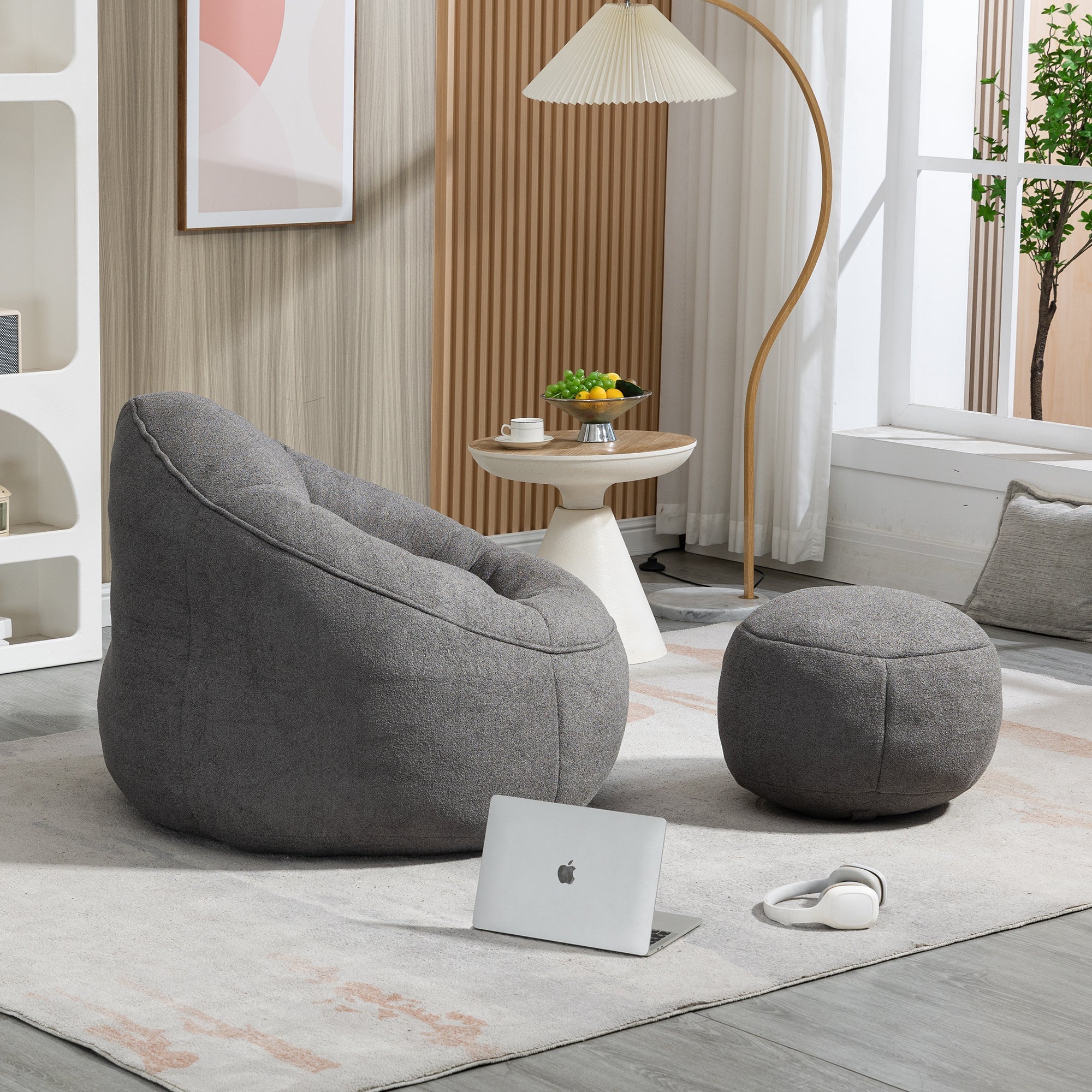 Bean Bag Sofa Chair with High-Pressure Foam and Footrest