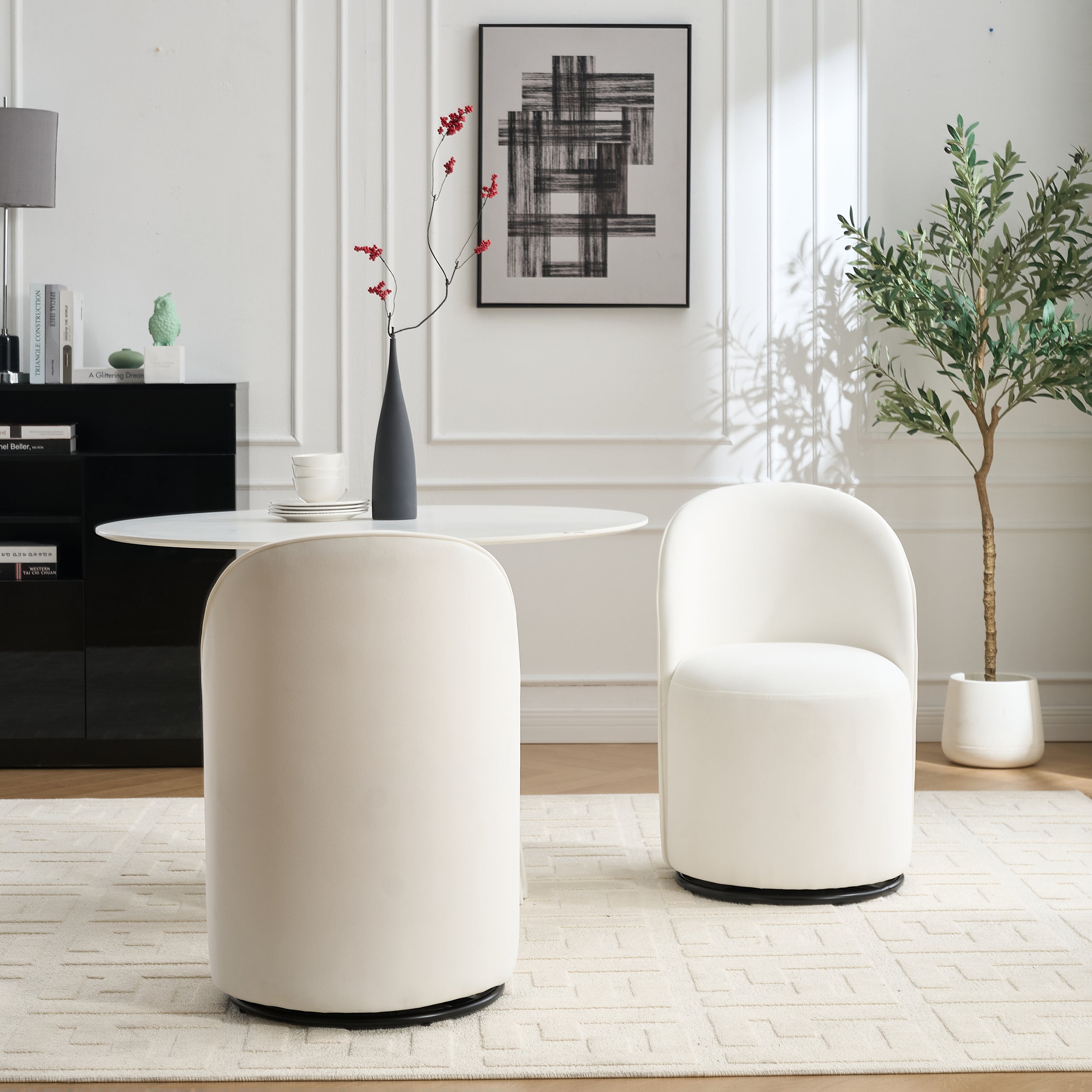 Ashcombe Mid Century Modern Round Velvet Dining Chair