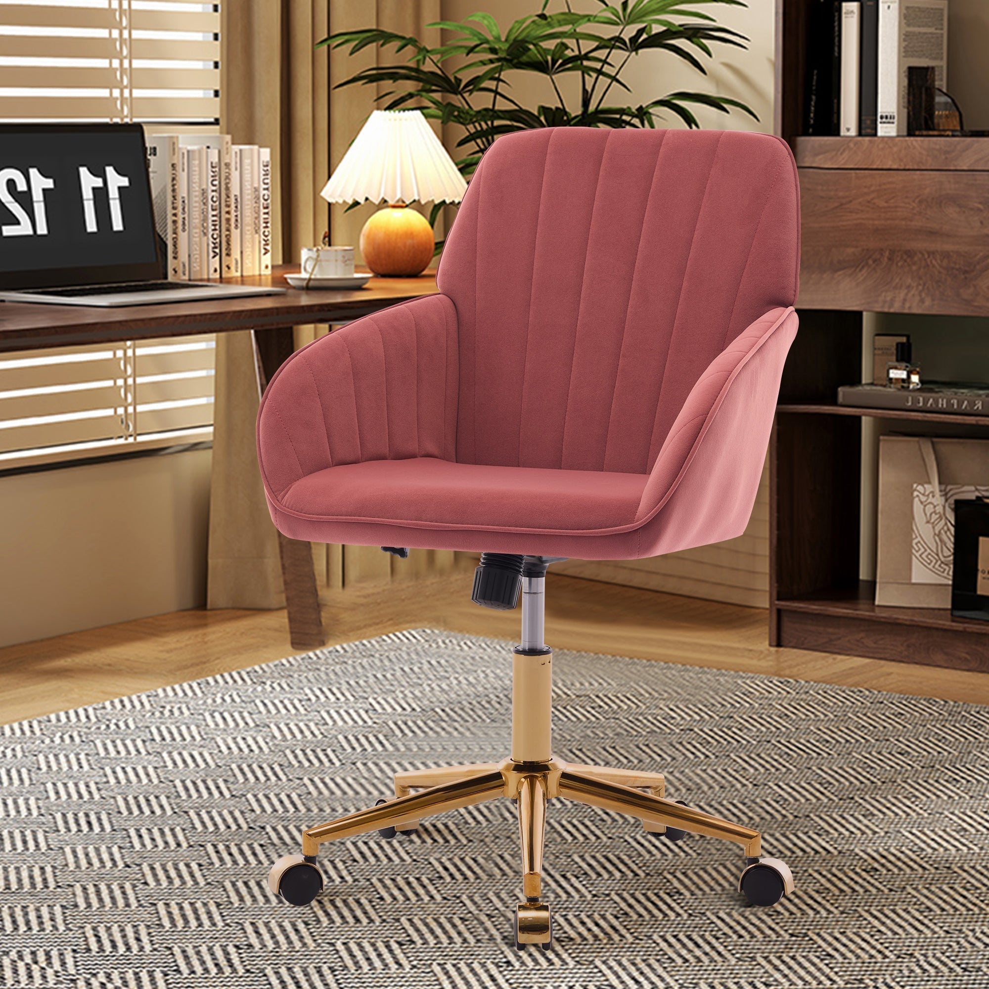Adjustable Ergonomic Swivel Chair with Golden Base
