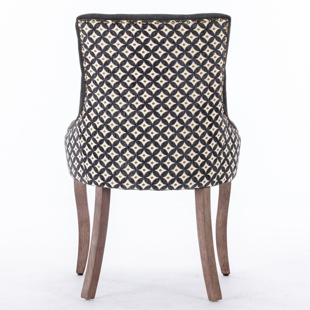 Square Patterned Back Upholstered Dining Chair with Bronze Nailhead Trim, Set of 2