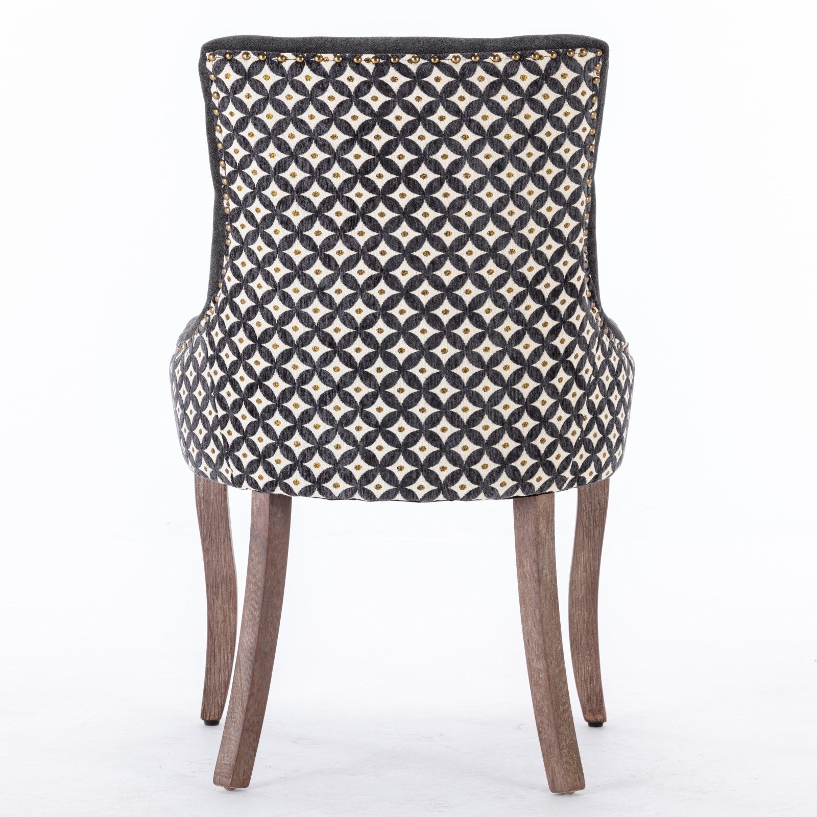 Square Patterned Back Upholstered Dining Chair with Bronze Nailhead Trim, Set of 2
