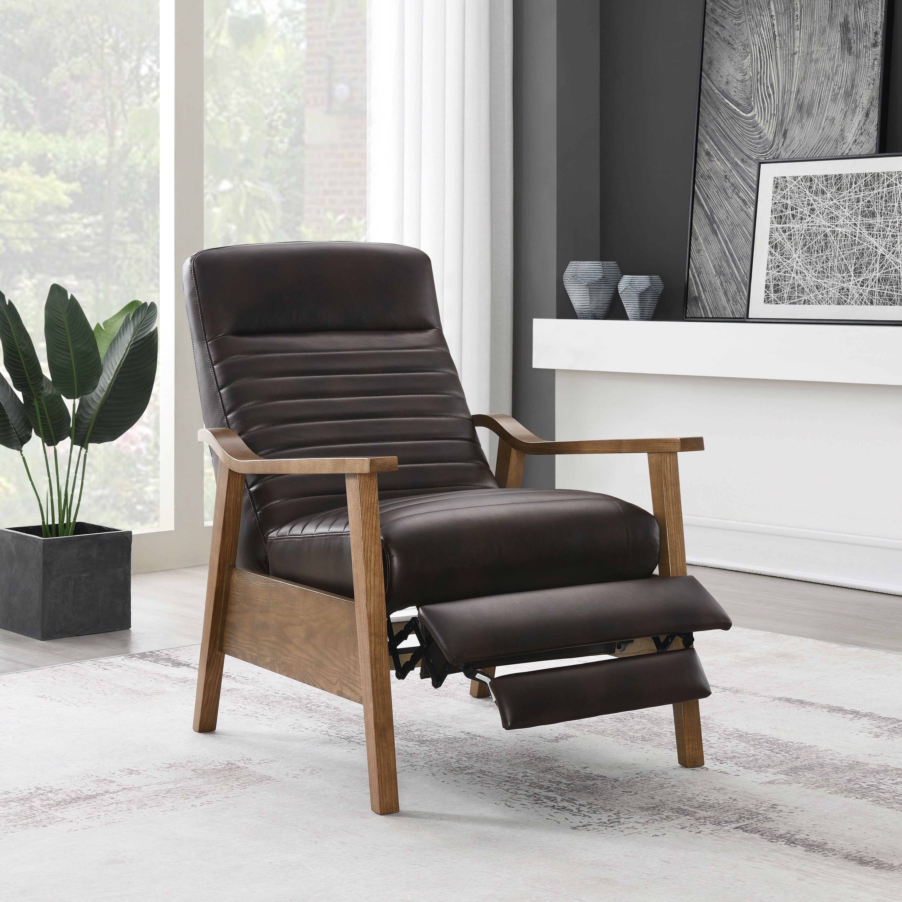 Asher Faux Leather & Wood Arm Push Back Recliner