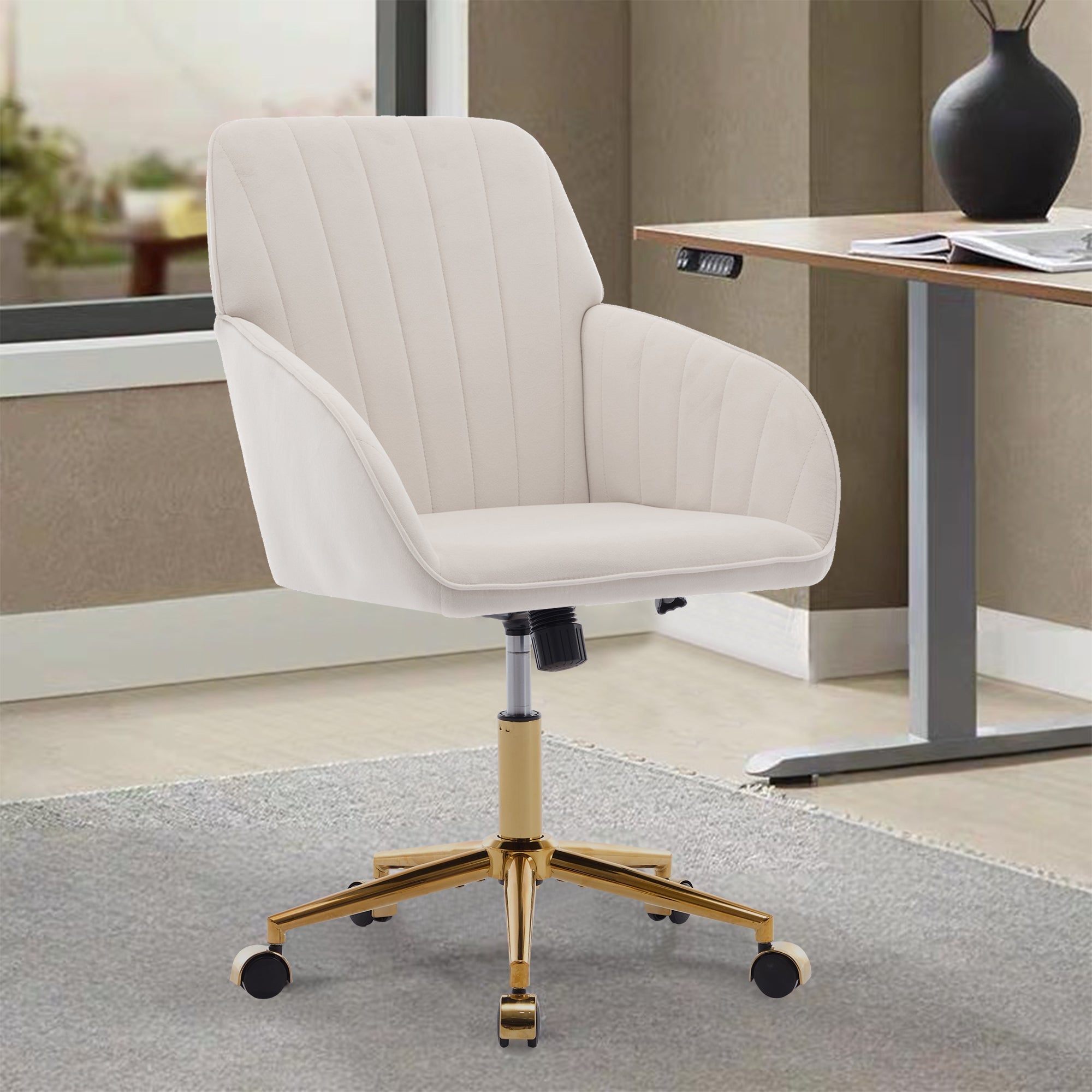 Adjustable Ergonomic Swivel Chair with Golden Base
