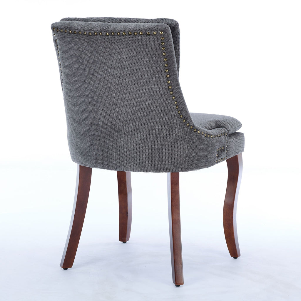 ChenilleUpholstered Dining Chairs with Curved Solid Wood Legs, Set of 2