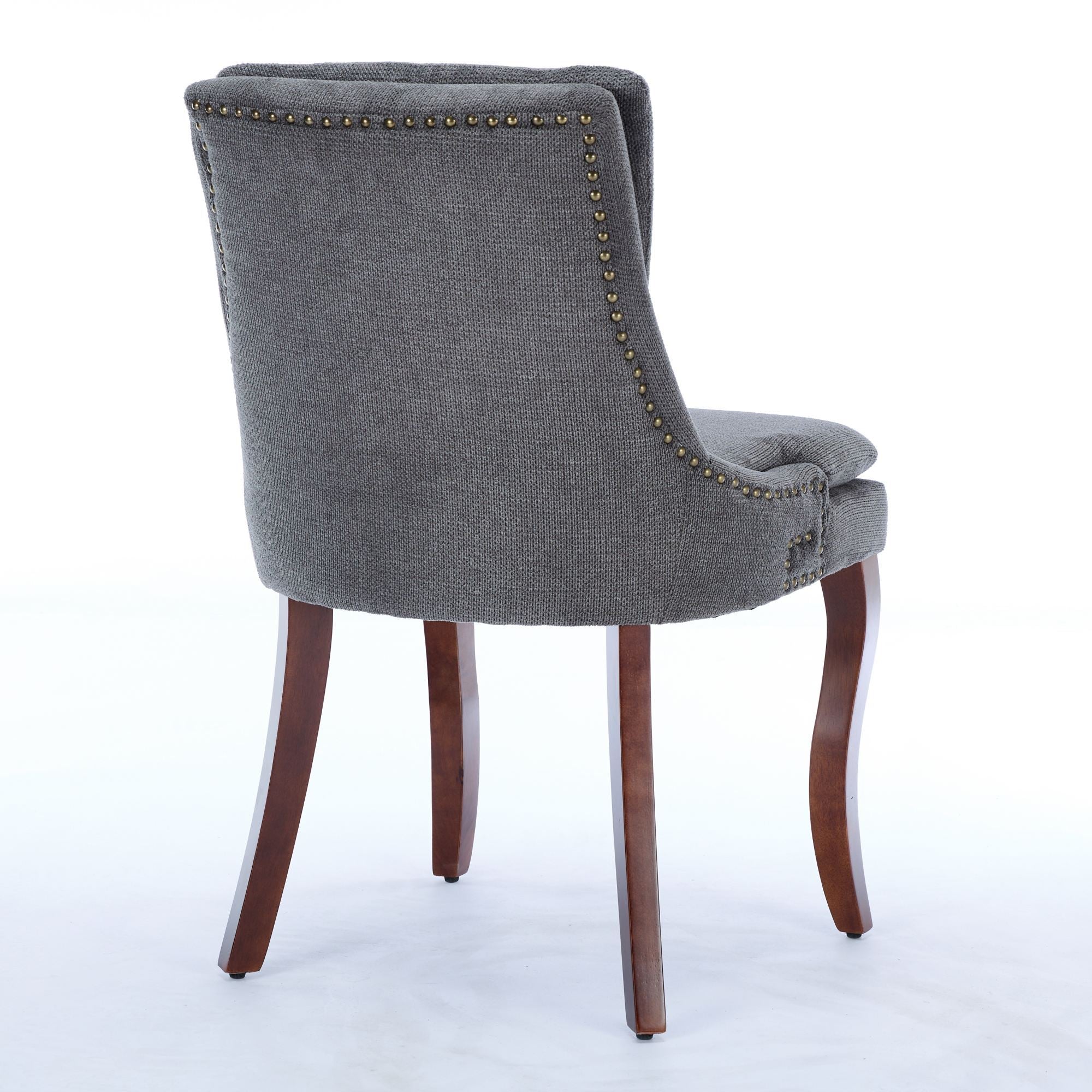 ChenilleUpholstered Dining Chairs with Curved Solid Wood Legs, Set of 2