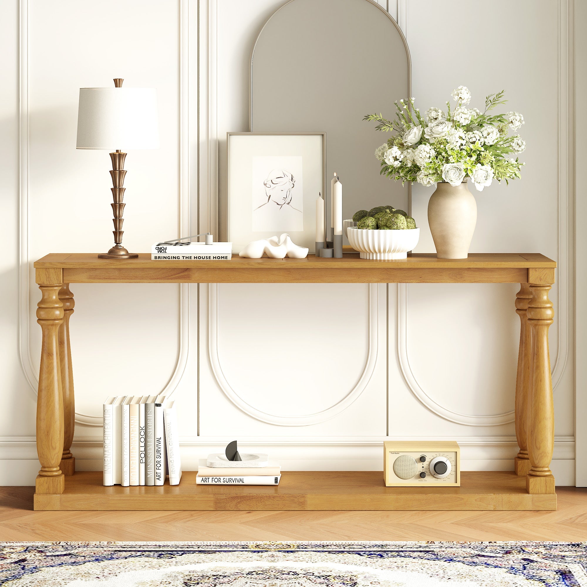 Farmhouse Turned-Leg Entryway Console Table with Bottom Shelf