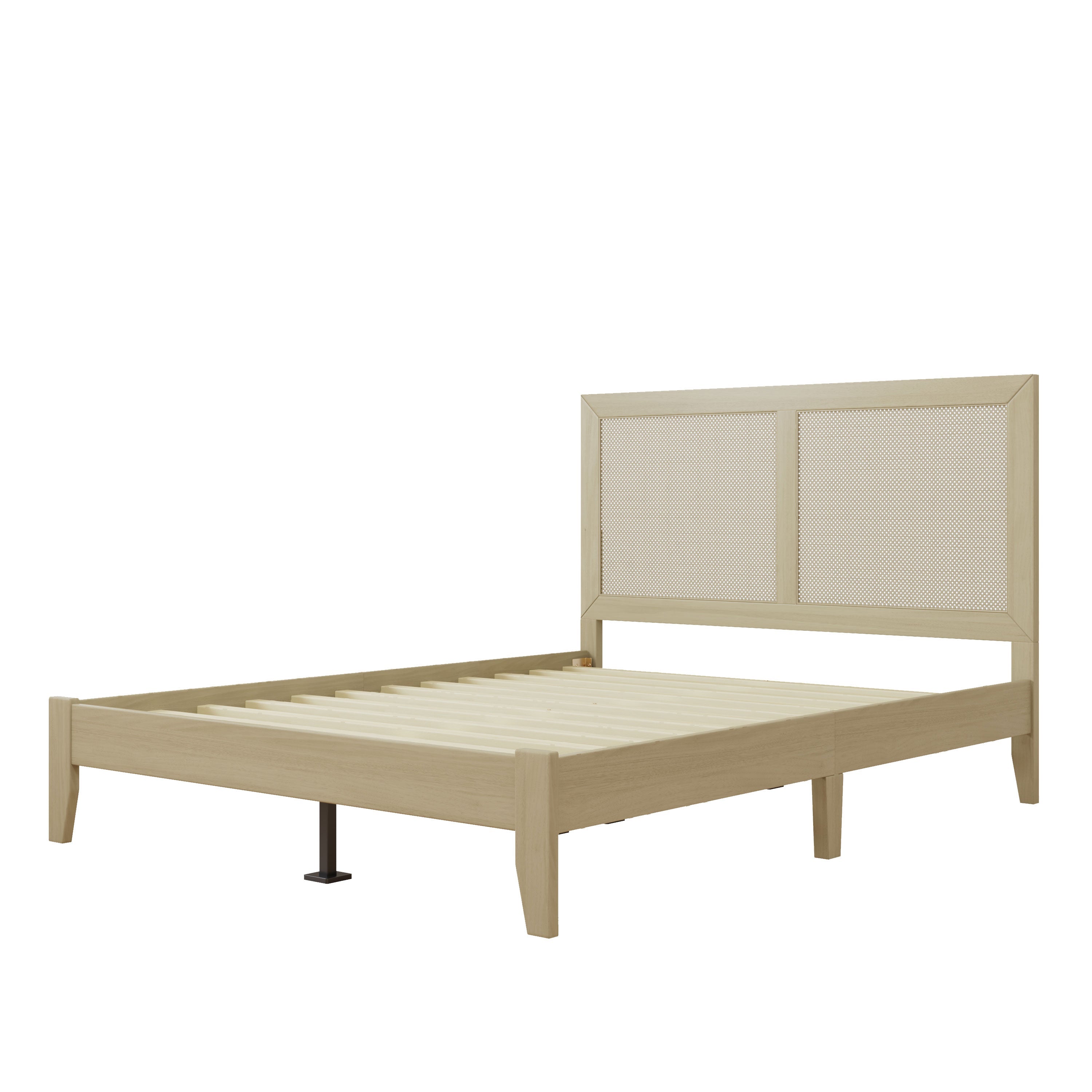 Solid Wood Platform Bed With Rattan