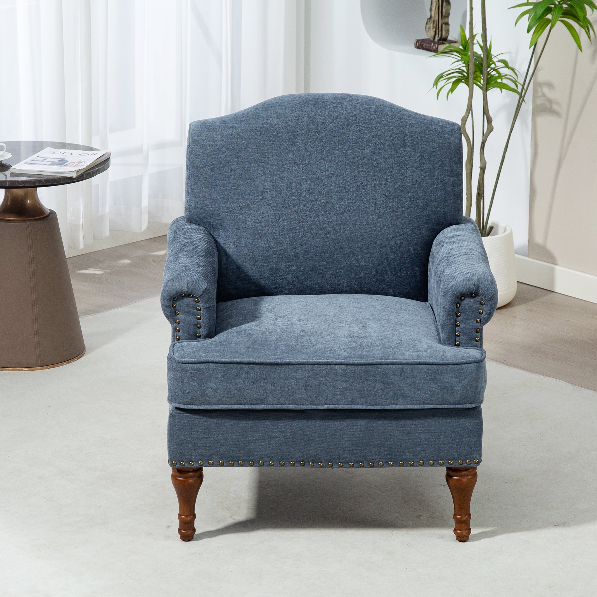 Nailhead Trim Rolled Arm Upholstered Accent Chair