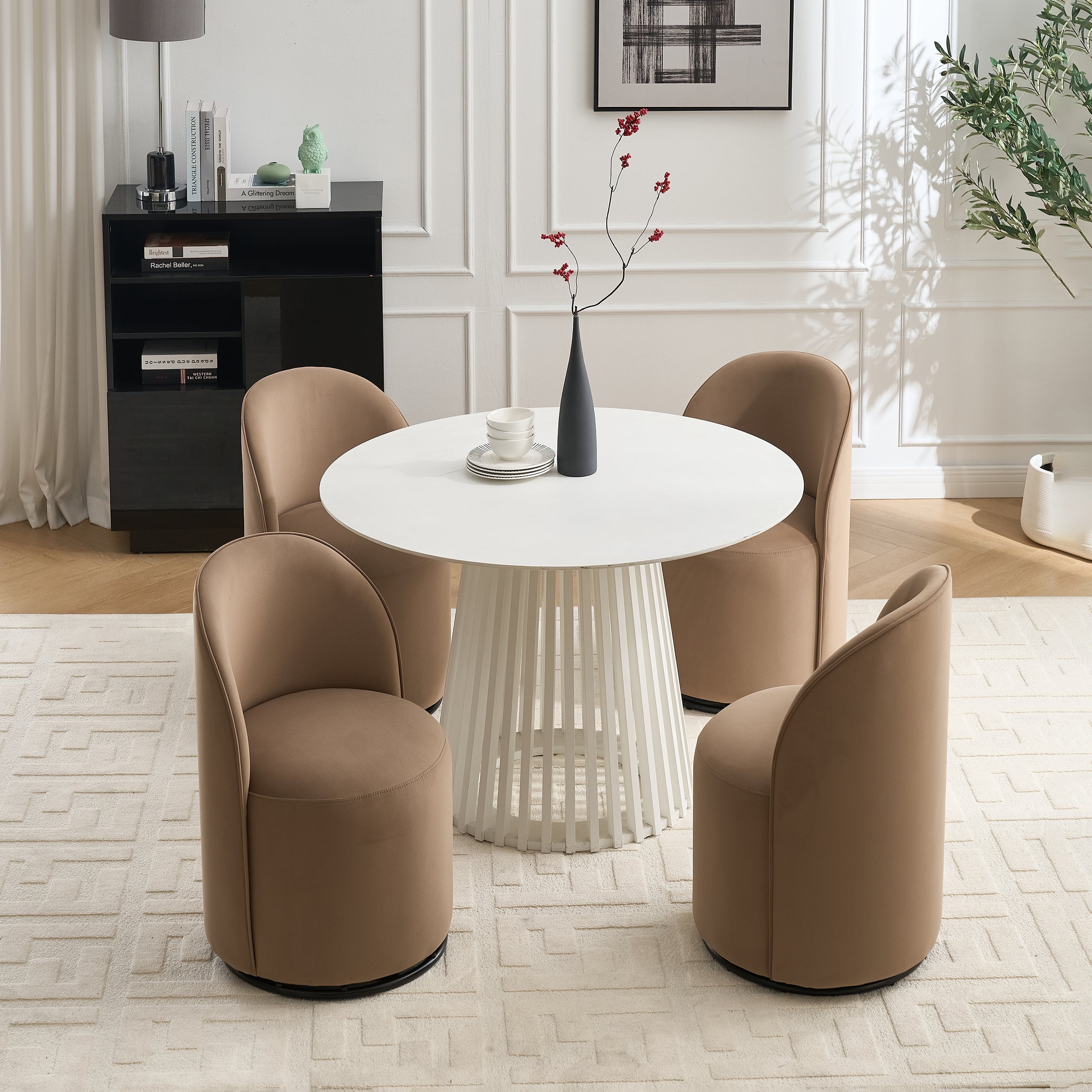 Ashcombe Mid Century Modern Round Velvet Dining Chair