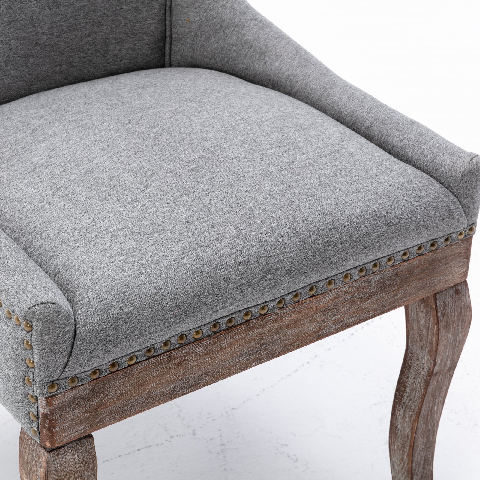 Square Back Upholstered Dining Chair with Bronze Nailhead Trim, Set of 2