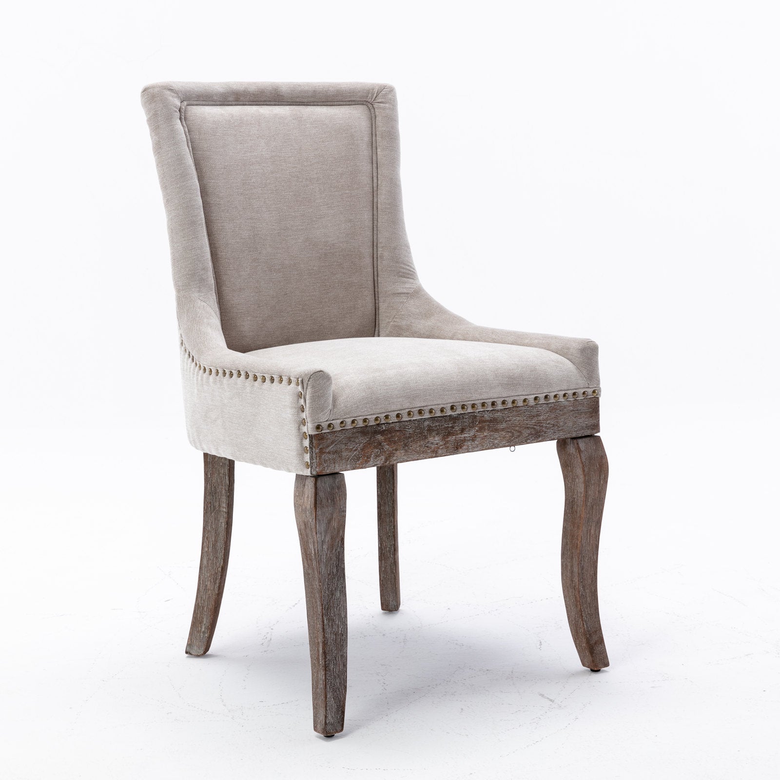 Square Back Upholstered Dining Chair with Bronze Nailhead Trim, Set of 2