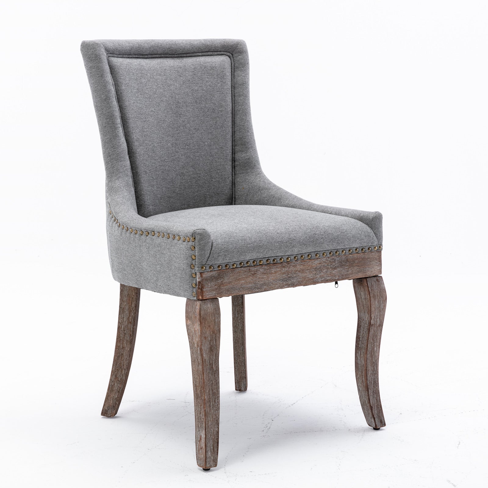 Square Back Upholstered Dining Chair with Bronze Nailhead Trim, Set of 2