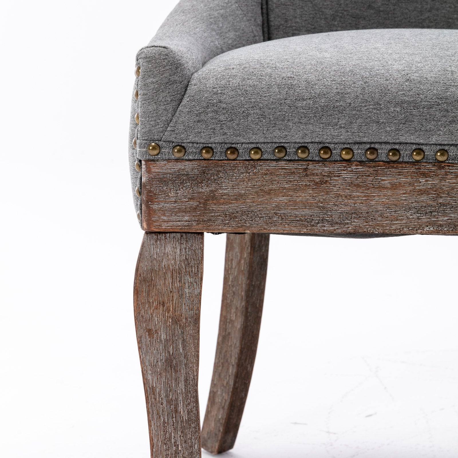 Square Back Upholstered Dining Chair with Bronze Nailhead Trim, Set of 2