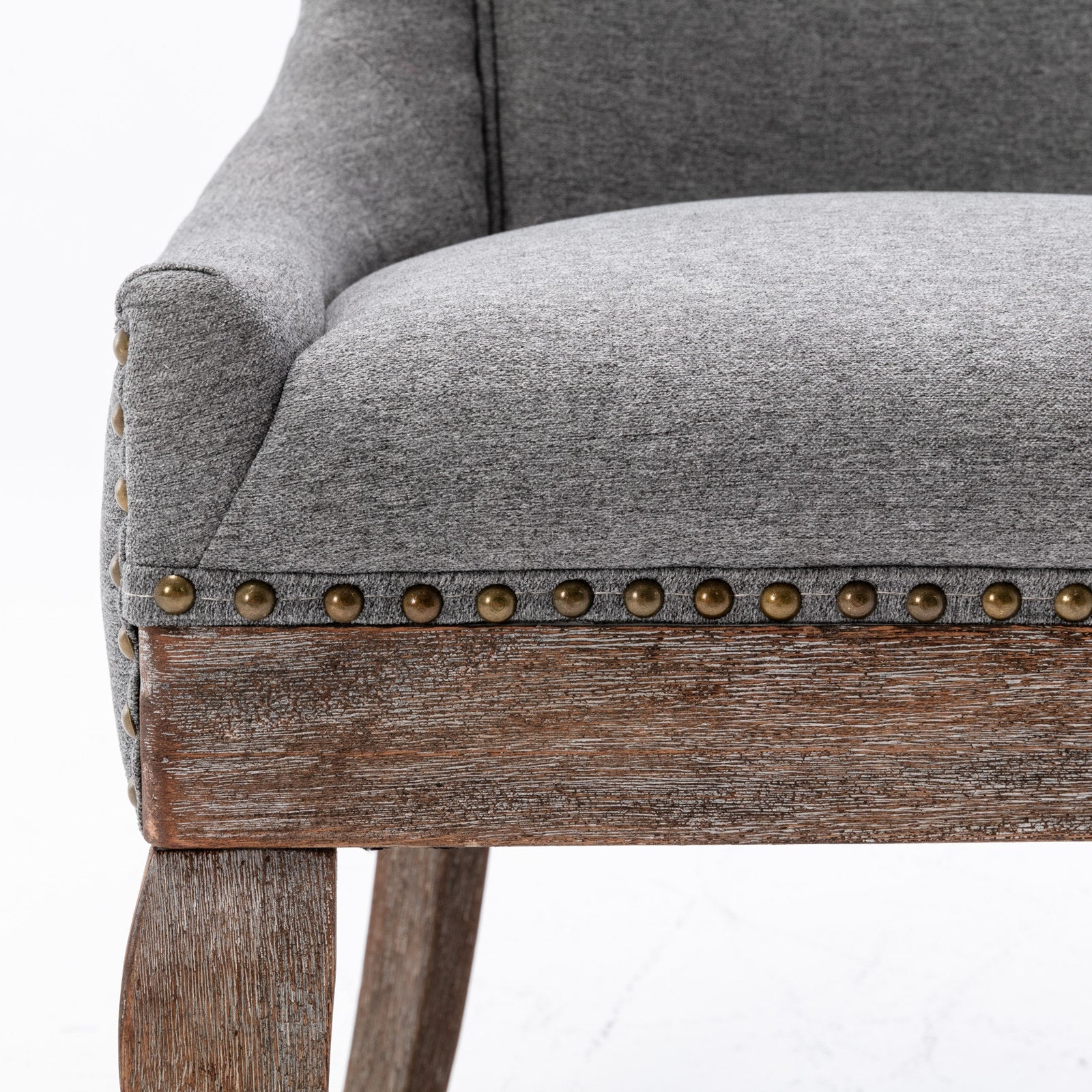 Square Back Upholstered Dining Chair with Bronze Nailhead Trim, Set of 2