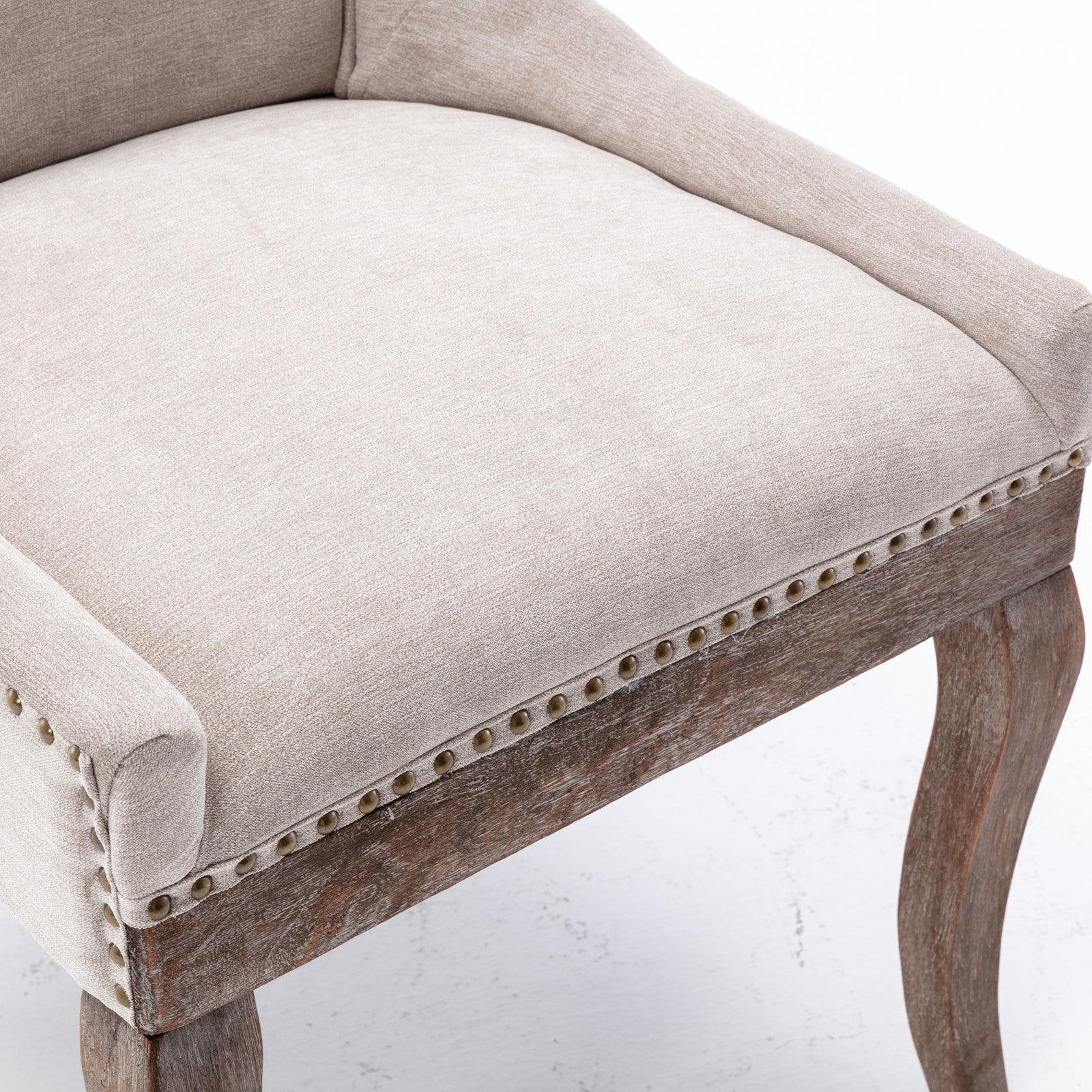 Square Back Upholstered Dining Chair with Bronze Nailhead Trim, Set of 2