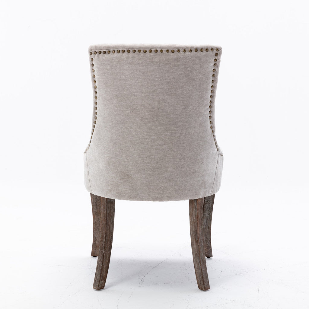Square Back Upholstered Dining Chair with Bronze Nailhead Trim, Set of 2