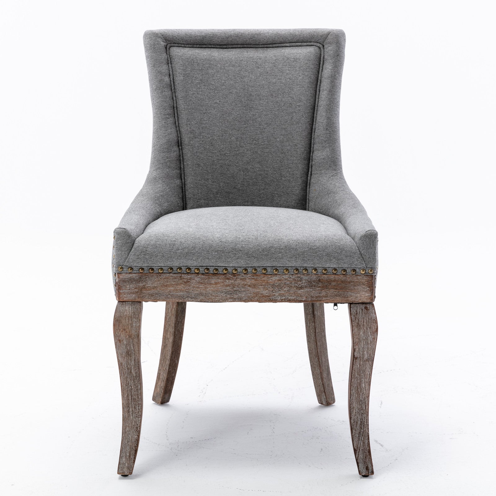 Square Back Upholstered Dining Chair with Bronze Nailhead Trim, Set of 2