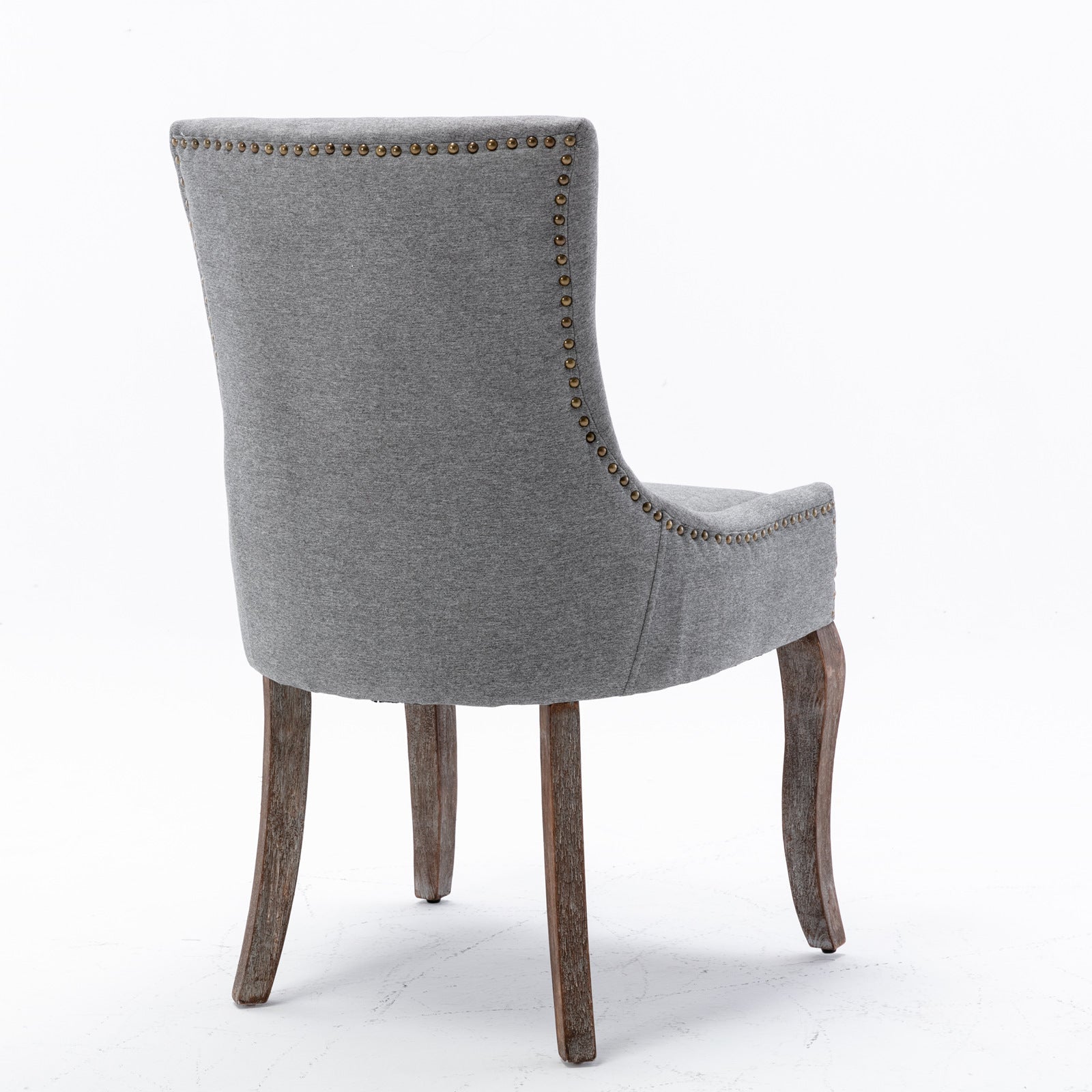 Square Back Upholstered Dining Chair with Bronze Nailhead Trim, Set of 2