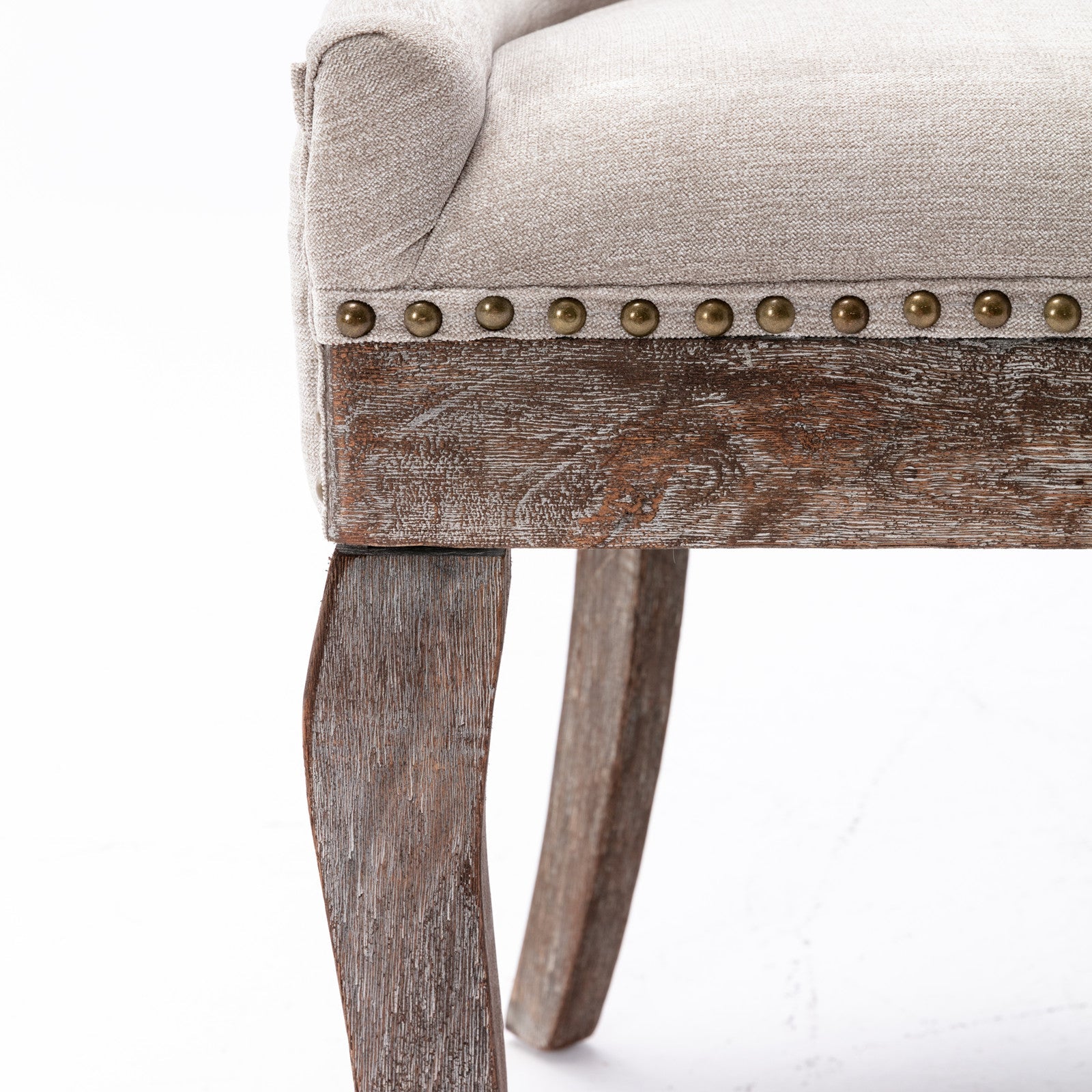 Square Back Upholstered Dining Chair with Bronze Nailhead Trim, Set of 2