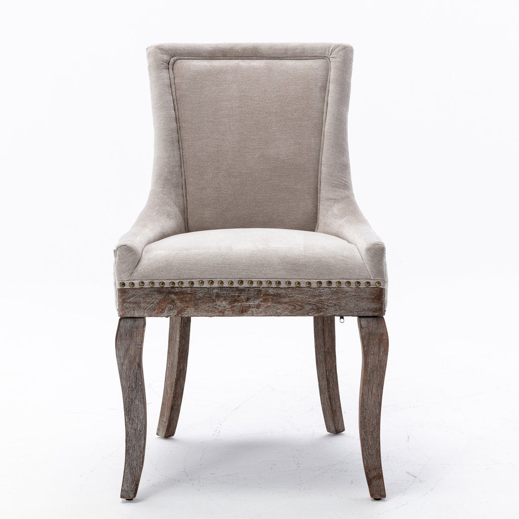Square Back Upholstered Dining Chair with Bronze Nailhead Trim, Set of 2