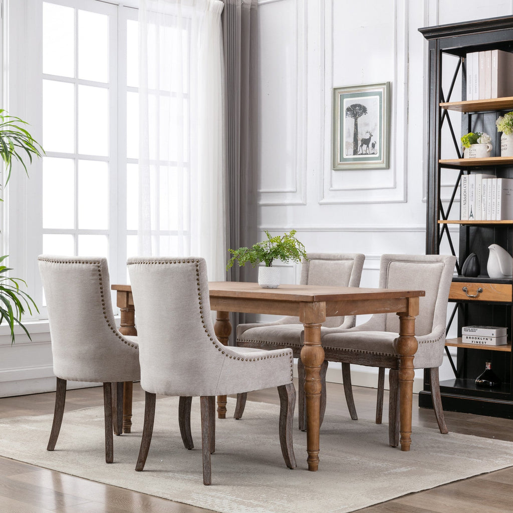 Square Back Upholstered Dining Chair with Bronze Nailhead Trim, Set of 2