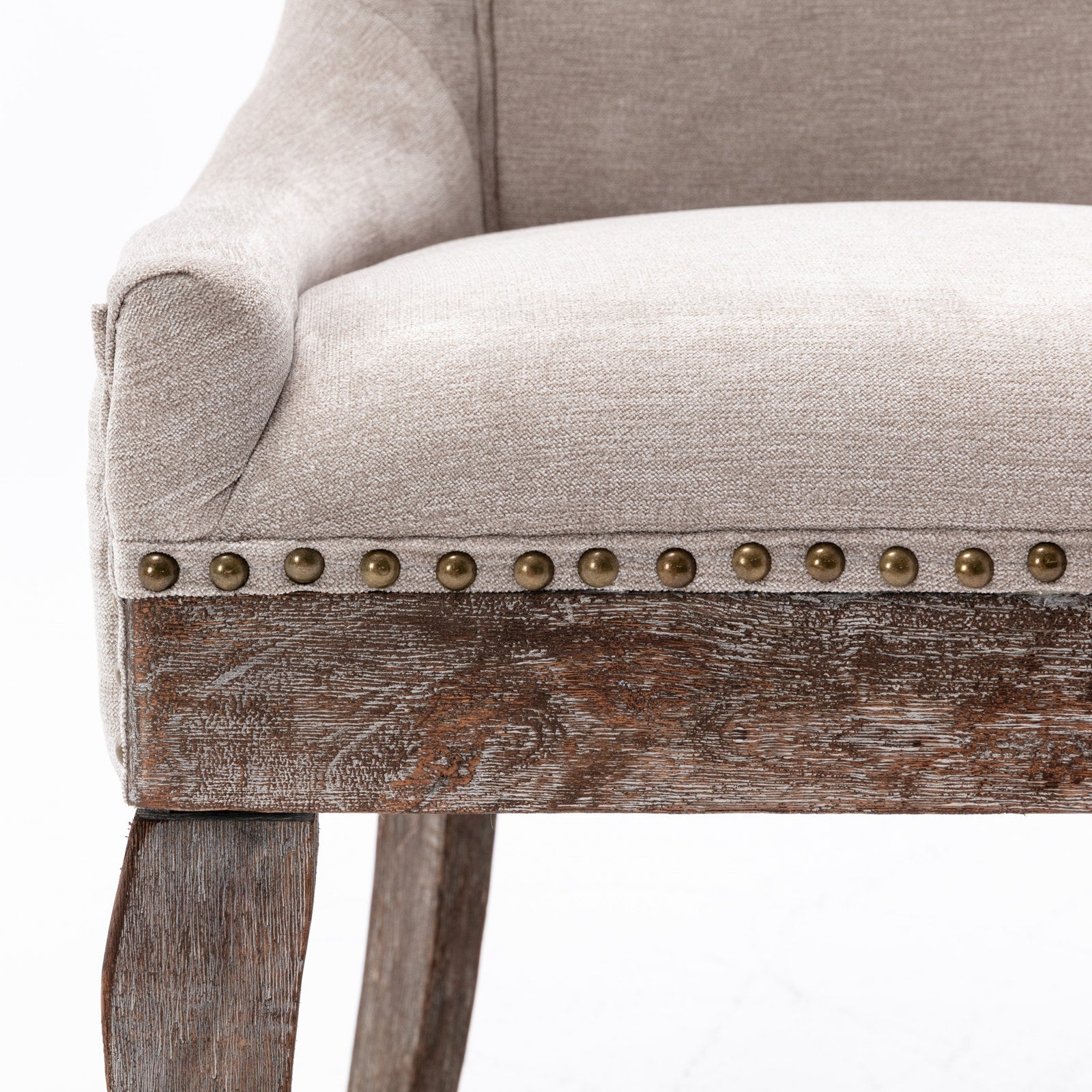 Square Back Upholstered Dining Chair with Bronze Nailhead Trim, Set of 2