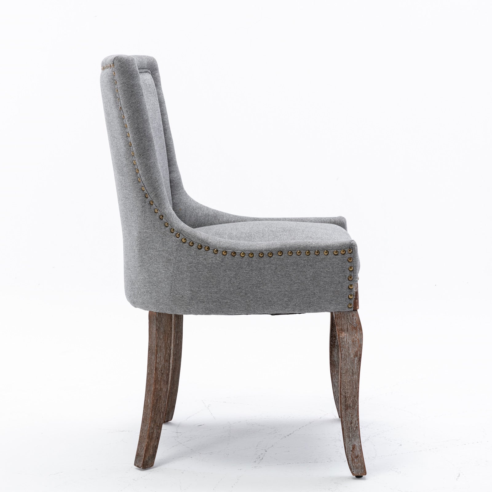 Square Back Upholstered Dining Chair with Bronze Nailhead Trim, Set of 2