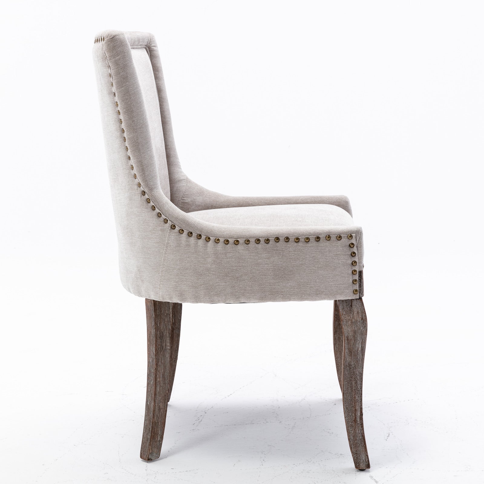 Square Back Upholstered Dining Chair with Bronze Nailhead Trim, Set of 2