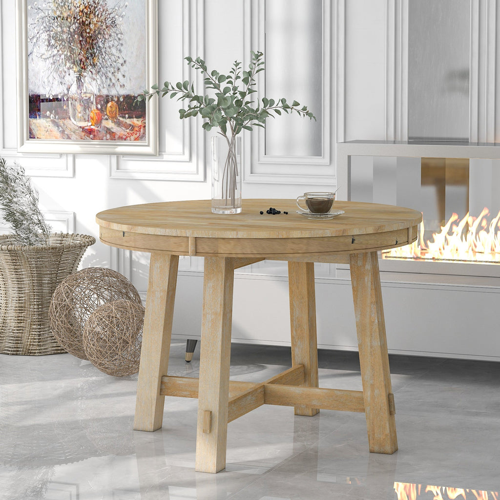 Farmhouse Round Extendable Dining Table with 16 Leaf