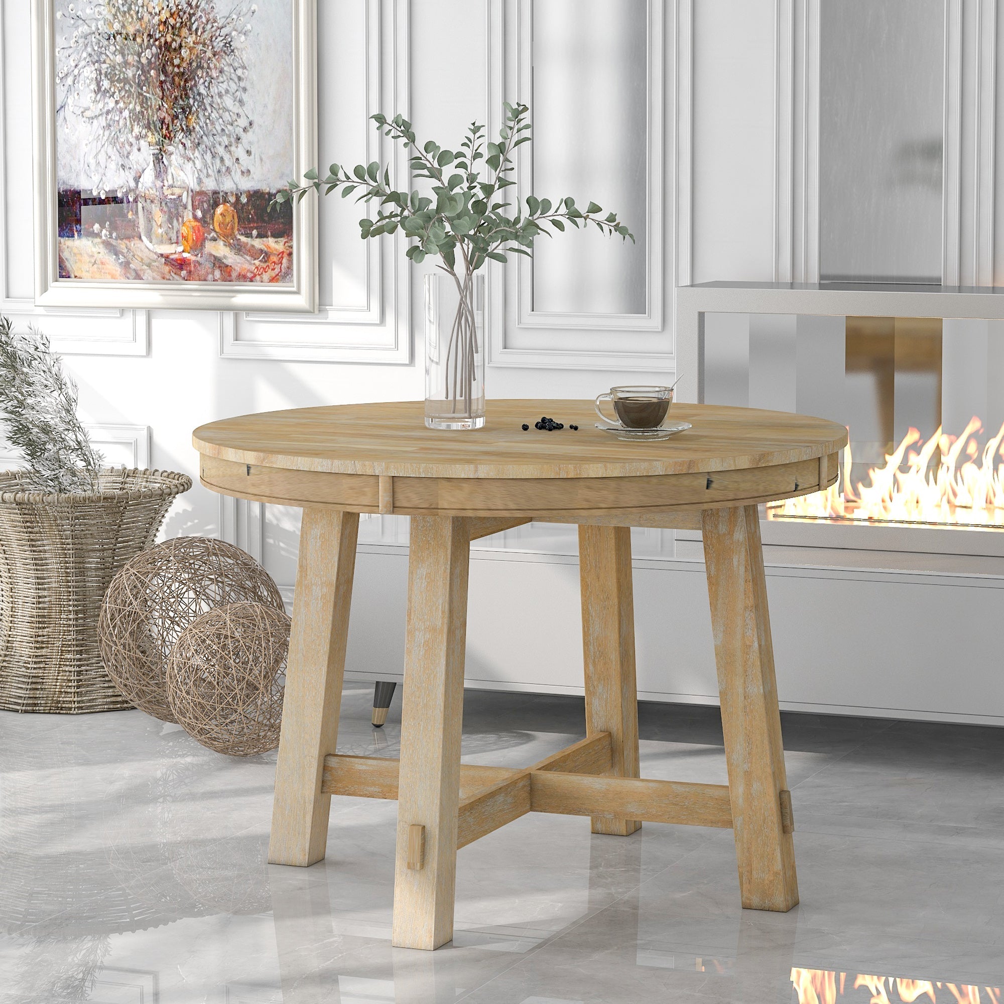 Farmhouse Round Extendable Dining Table with 16 Leaf