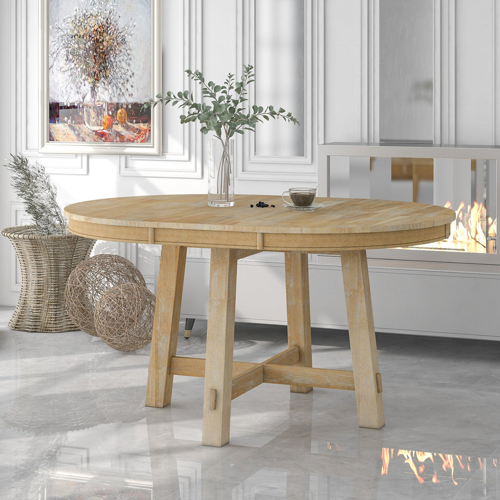 Farmhouse Round Extendable Dining Table with 16 Leaf