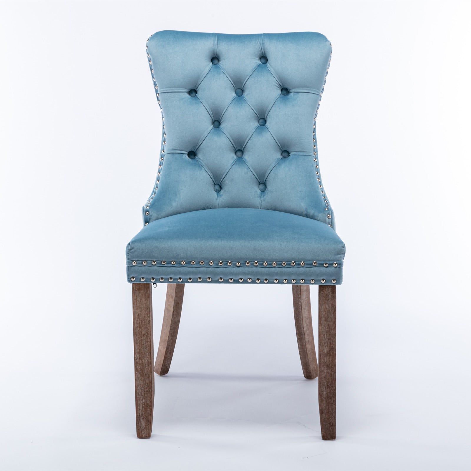 Rosewick Modern Tufted Velvet Nailhead Trim Solid Wood Upholstered Dining Chair with Wood Legs, Set of 2