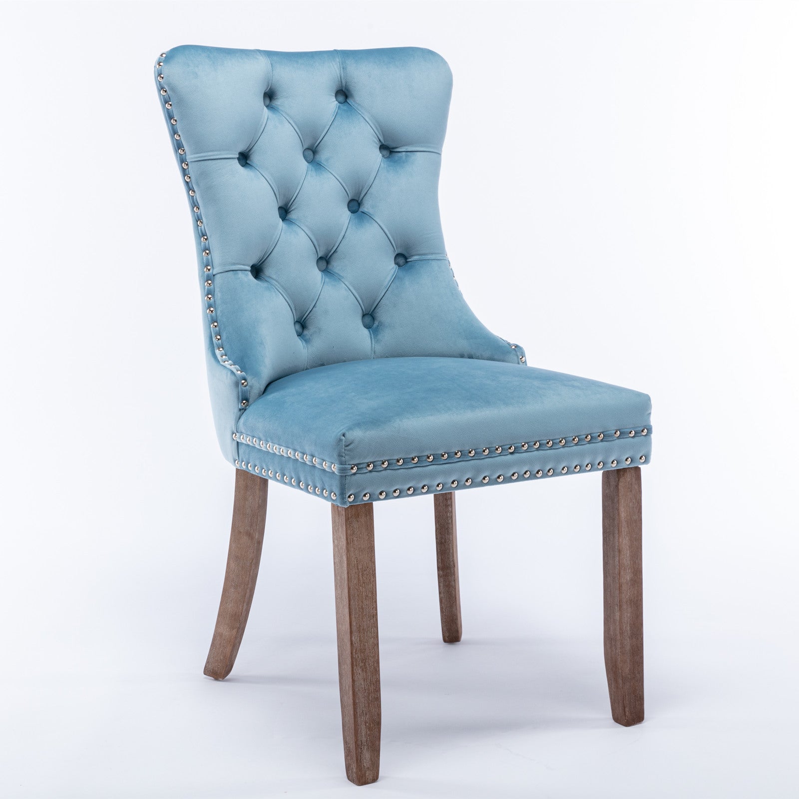 Rosewick Modern Tufted Velvet Nailhead Trim Solid Wood Upholstered Dining Chair with Wood Legs, Set of 2