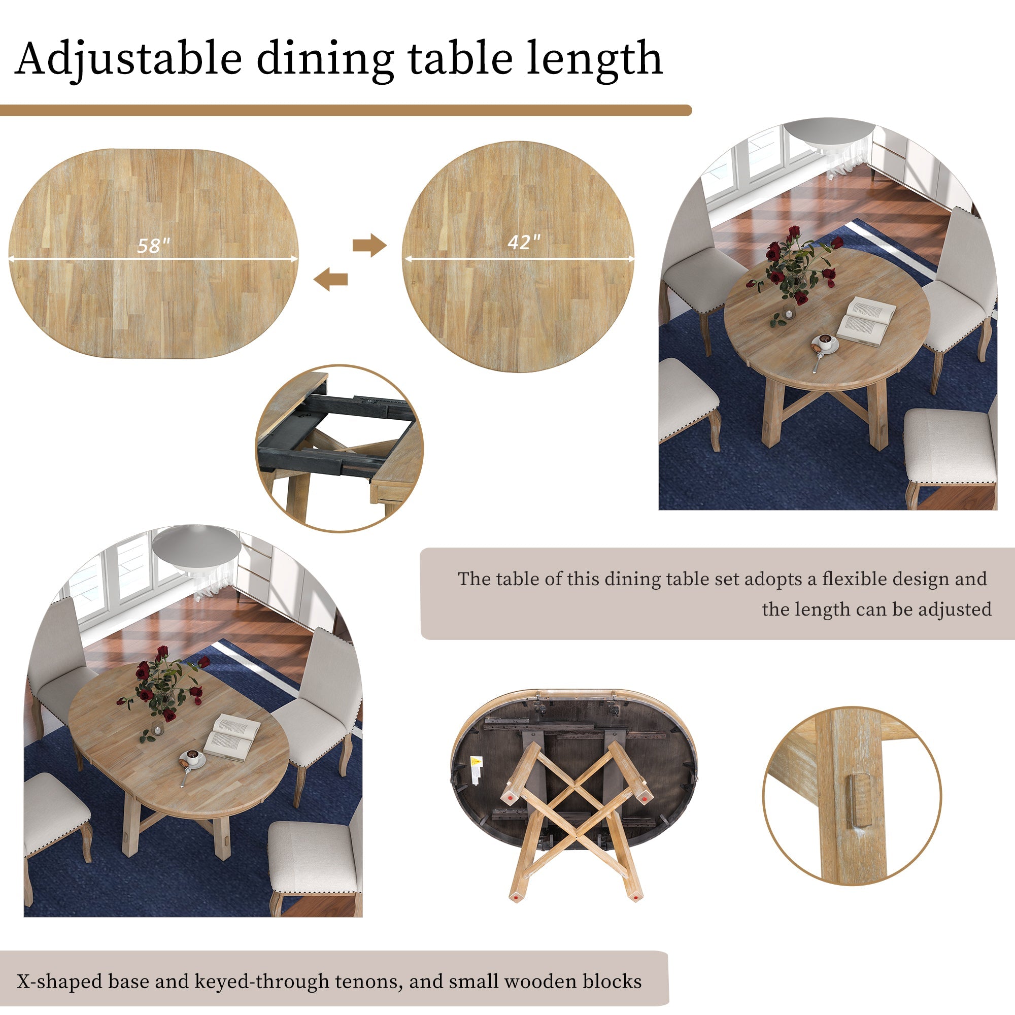 Farmhouse Round Extendable Dining Table with 16 Leaf