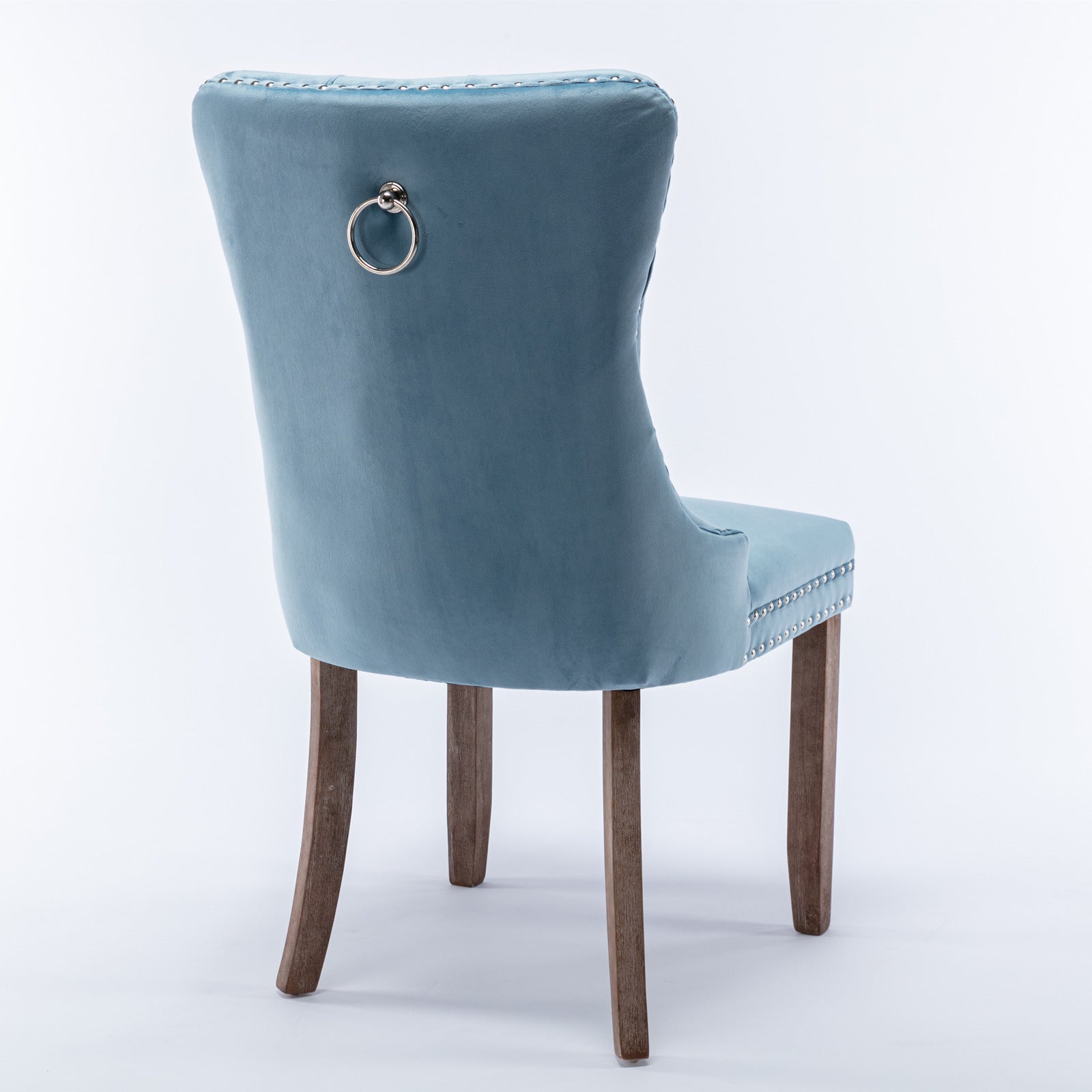 Rosewick Modern Tufted Velvet Nailhead Trim Solid Wood Upholstered Dining Chair with Wood Legs, Set of 2