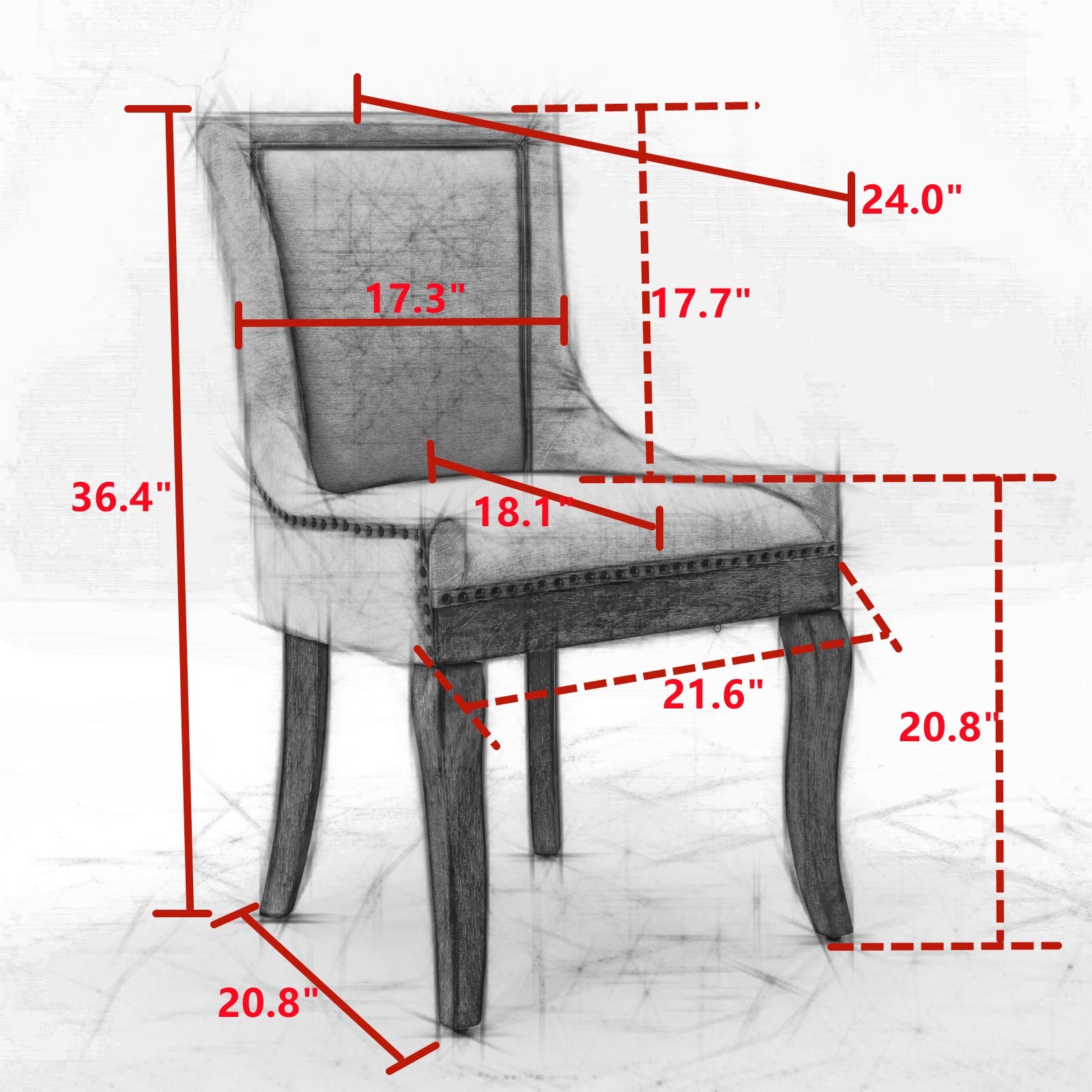 Square Back Upholstered Dining Chair with Bronze Nailhead Trim, Set of 2