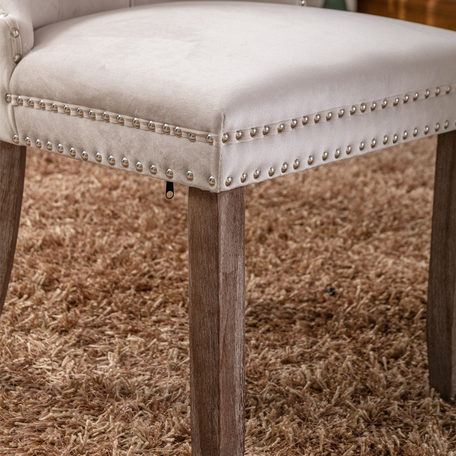 Rosewick Modern Tufted Velvet Nailhead Trim Solid Wood Upholstered Dining Chair with Wood Legs, Set of 2