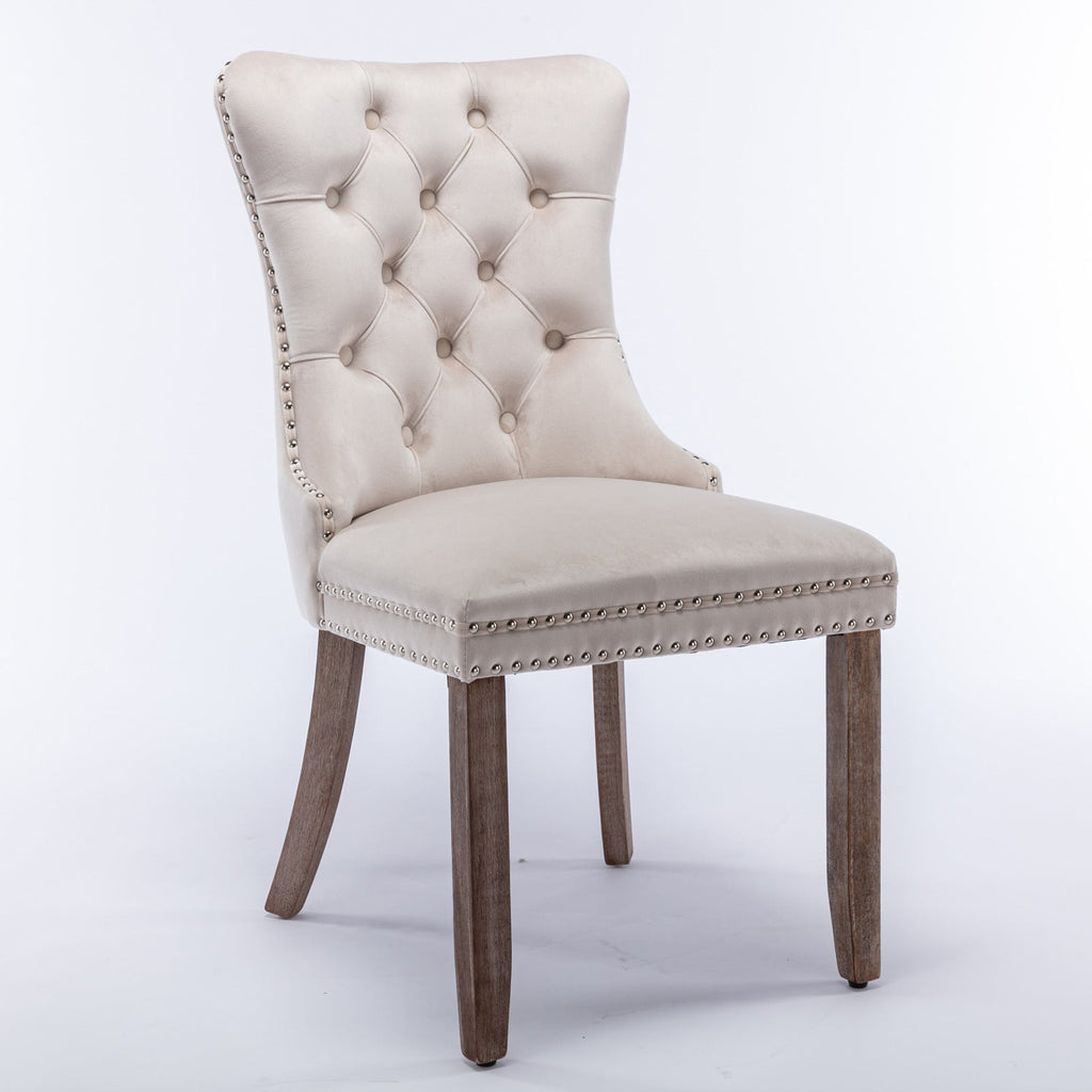 Rosewick Modern Tufted Velvet Nailhead Trim Solid Wood Upholstered Dining Chair with Wood Legs, Set of 2
