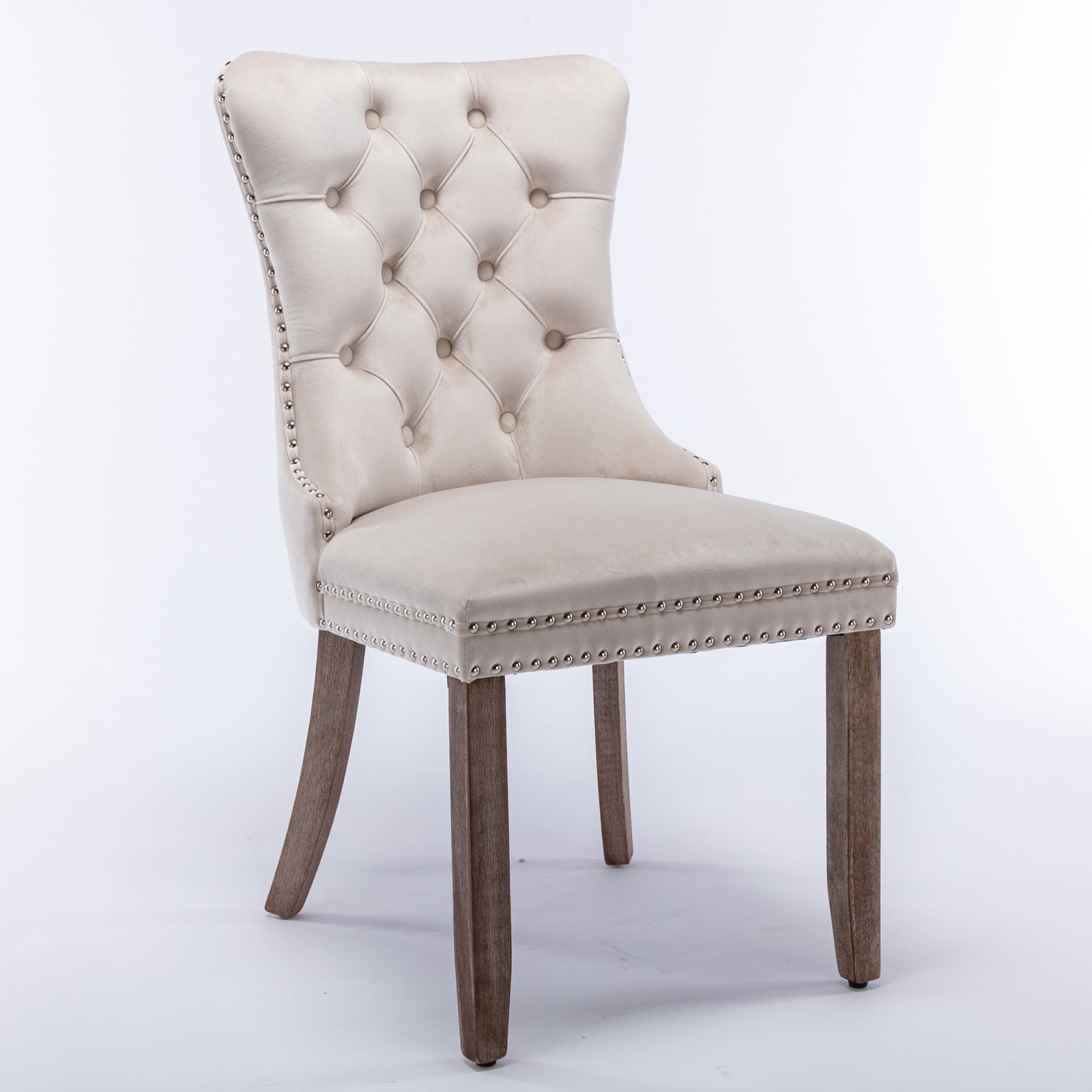 Rosewick Modern Tufted Velvet Nailhead Trim Solid Wood Upholstered Dining Chair with Wood Legs, Set of 2