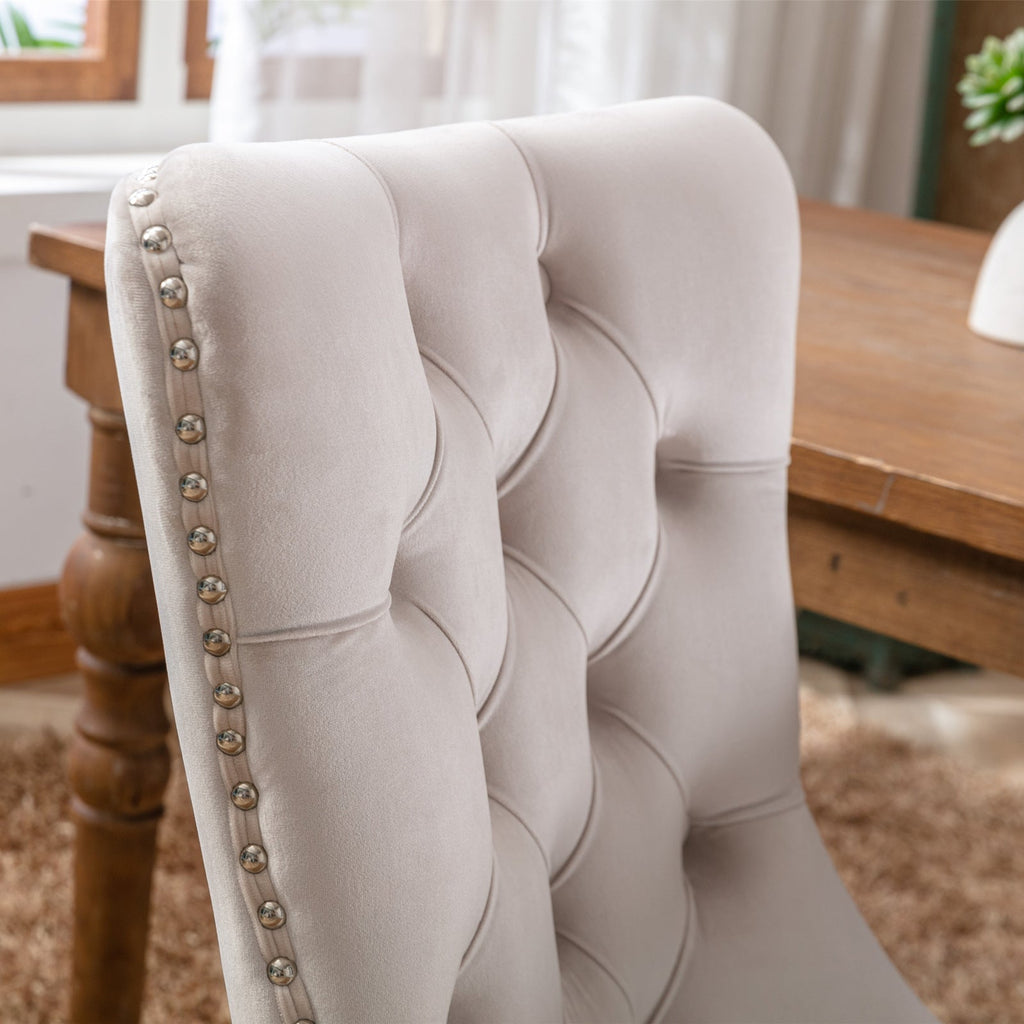 Rosewick Modern Tufted Velvet Nailhead Trim Solid Wood Upholstered Dining Chair with Wood Legs, Set of 2