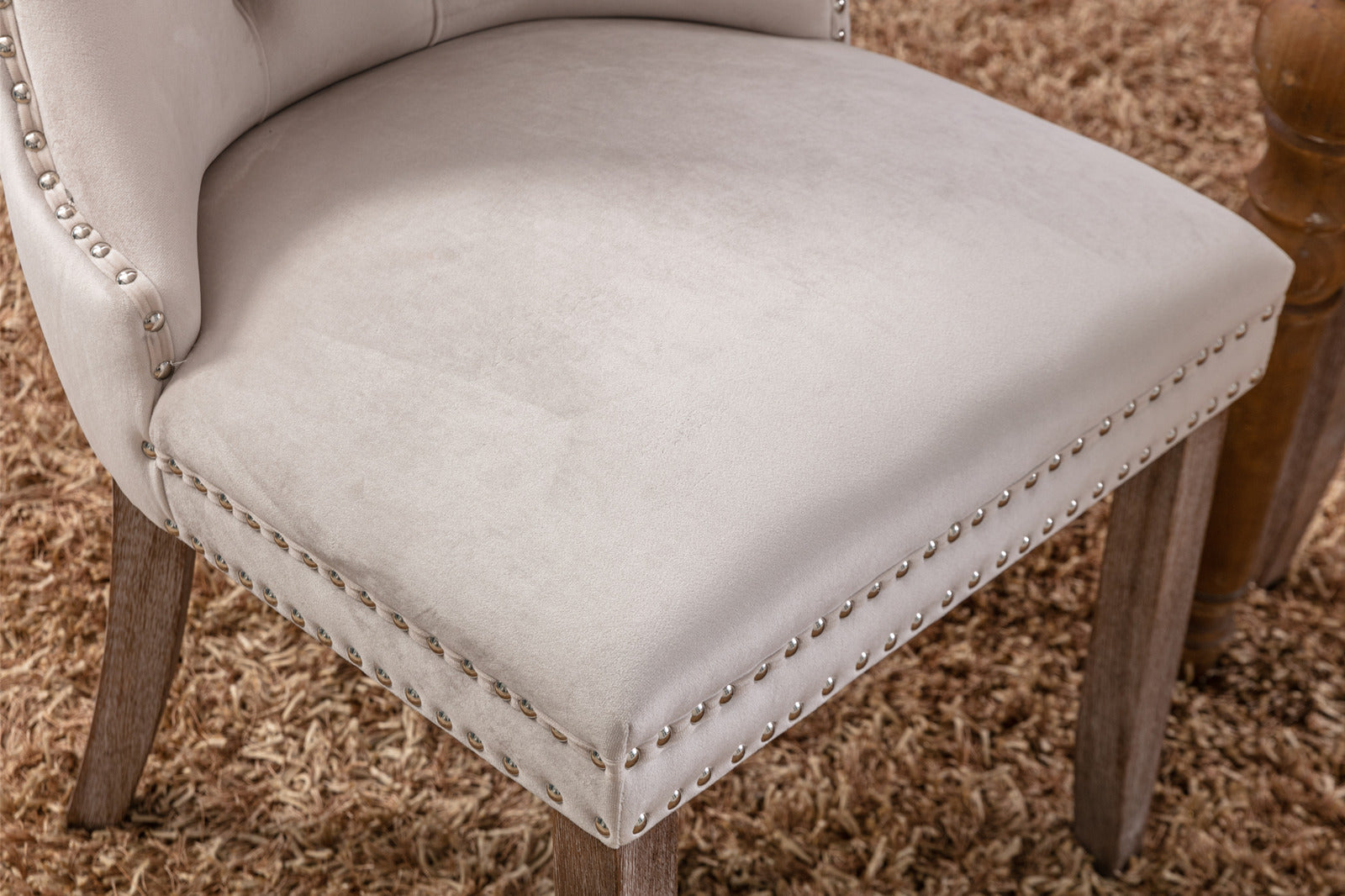 Rosewick Modern Tufted Velvet Nailhead Trim Solid Wood Upholstered Dining Chair with Wood Legs, Set of 2