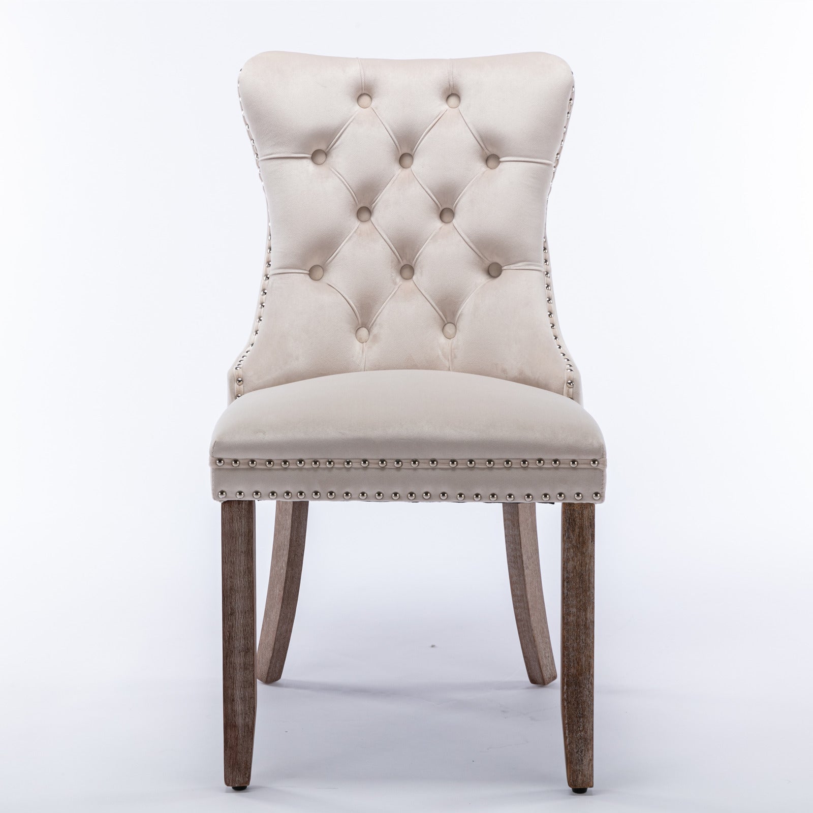 Rosewick Modern Tufted Velvet Nailhead Trim Solid Wood Upholstered Dining Chair with Wood Legs, Set of 2