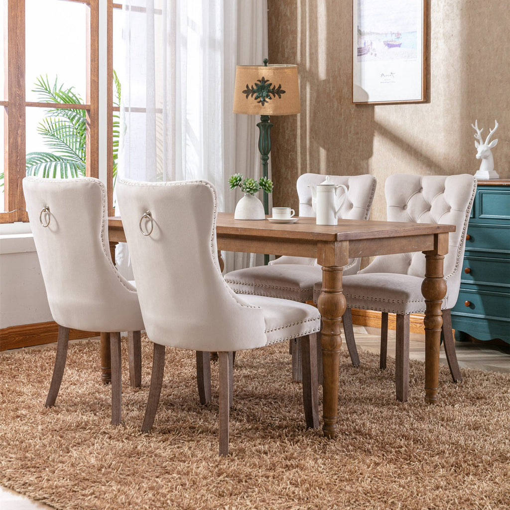 Rosewick Modern Tufted Velvet Nailhead Trim Solid Wood Upholstered Dining Chair with Wood Legs, Set of 2