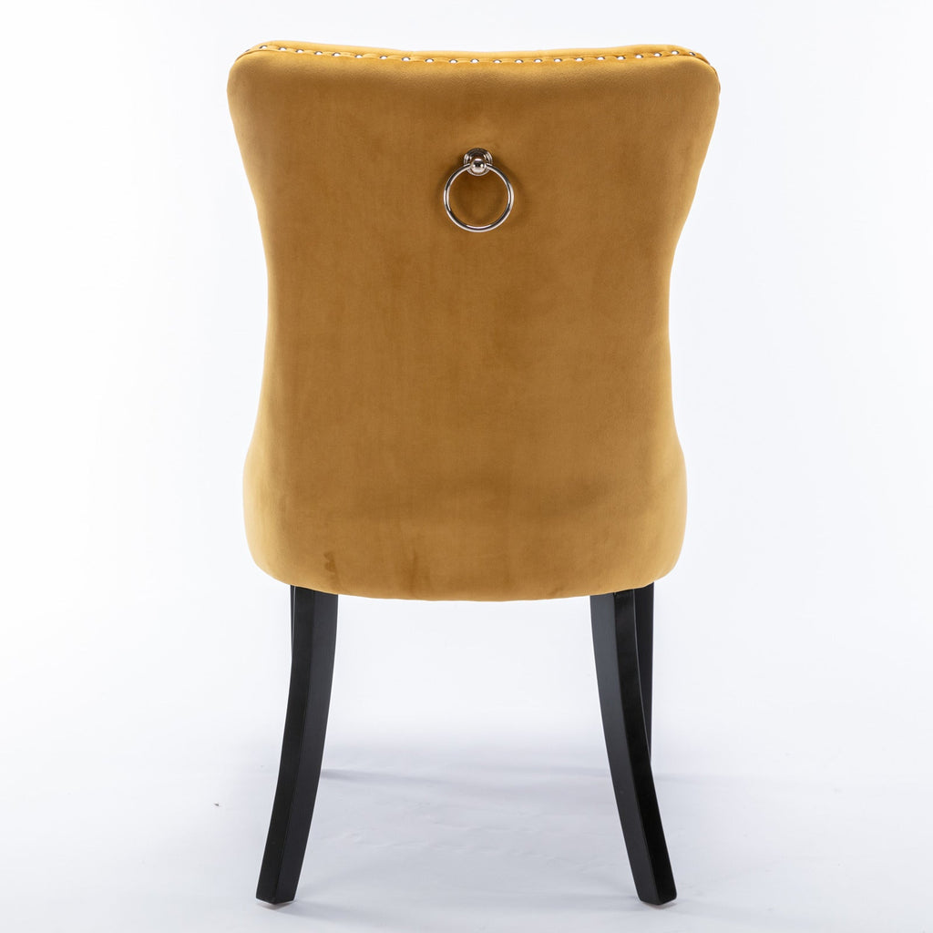 Rosewick Modern Tufted Velvet Nailhead Trim Solid Wood Upholstered Dining Chair with Wood Legs, Set of 2