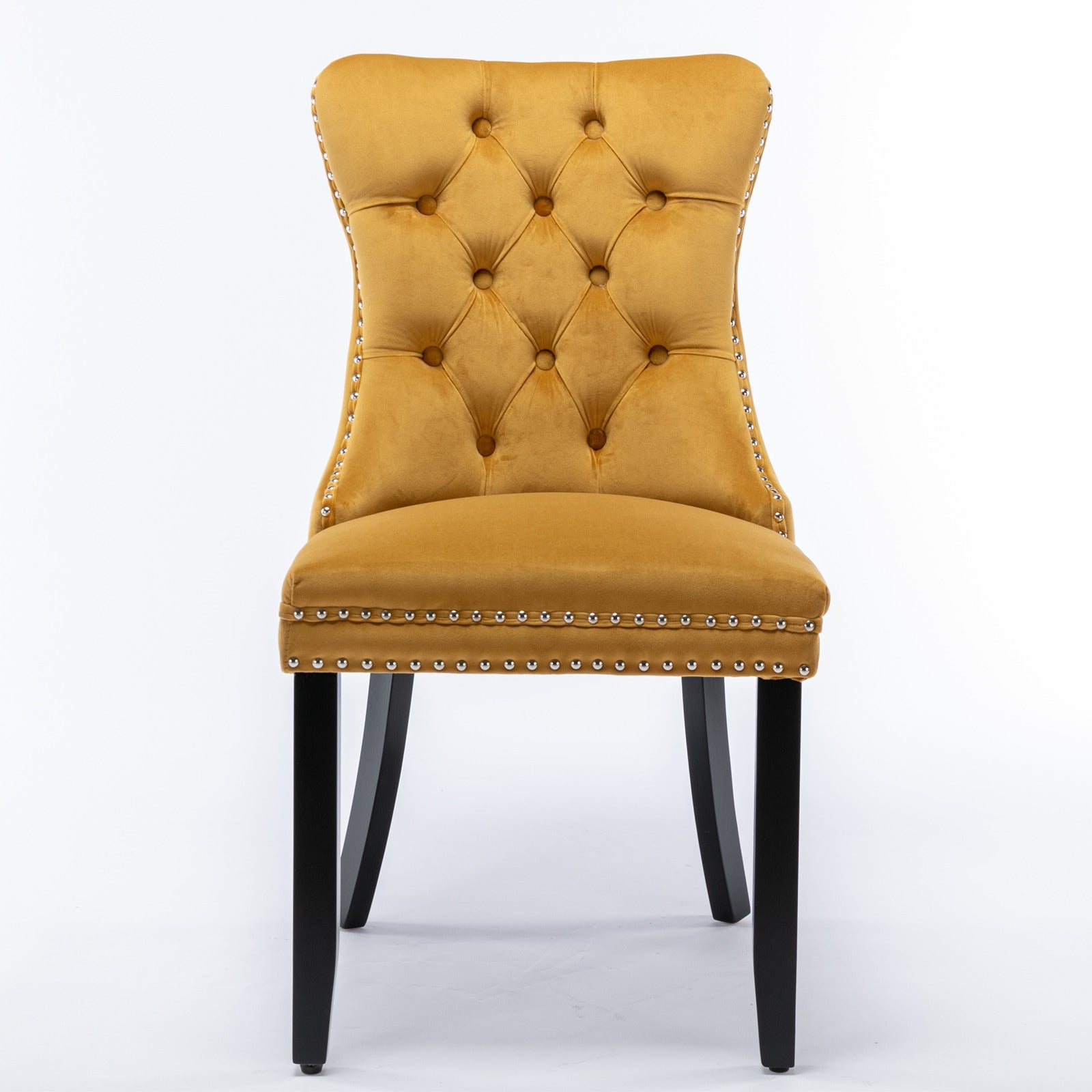Rosewick Modern Tufted Velvet Nailhead Trim Solid Wood Upholstered Dining Chair with Wood Legs, Set of 2
