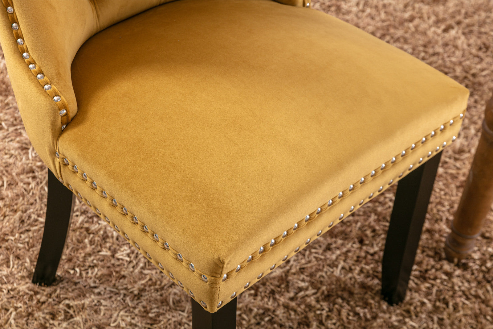 Rosewick Modern Tufted Velvet Nailhead Trim Solid Wood Upholstered Dining Chair with Wood Legs, Set of 2